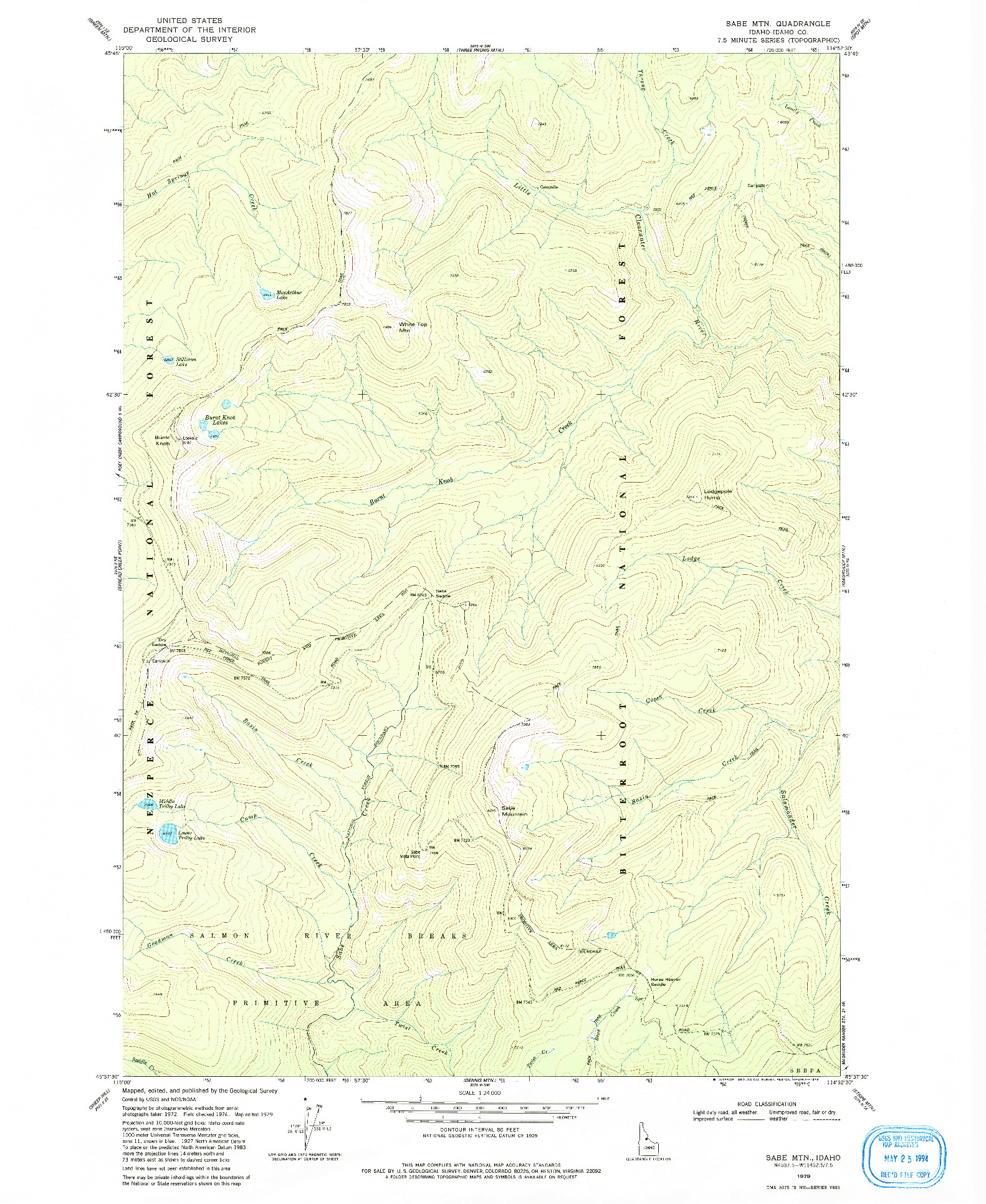 USGS 1:24000-SCALE QUADRANGLE FOR SABE MTN, ID 1979