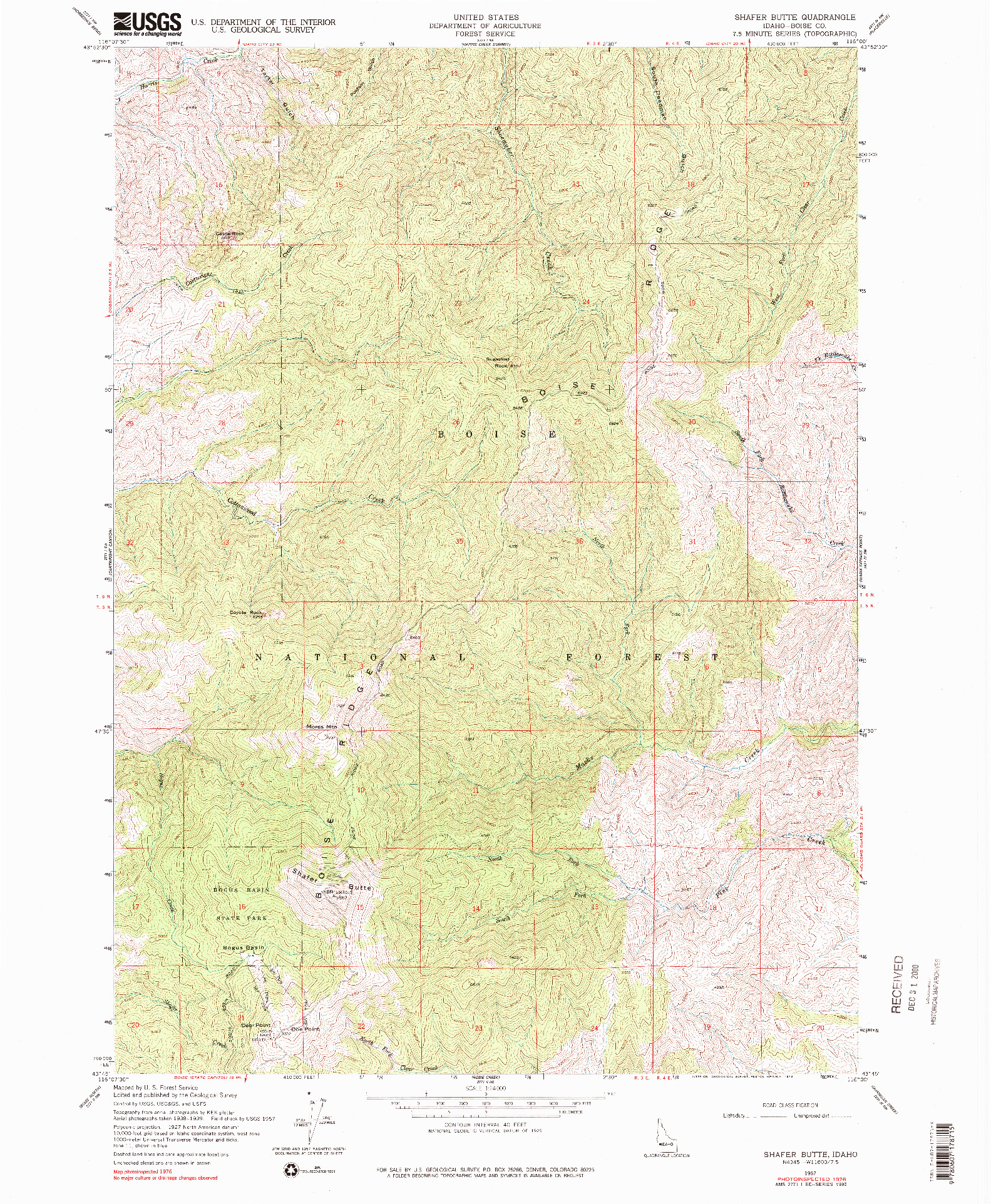 USGS 1:24000-SCALE QUADRANGLE FOR SHAFER BUTTE, ID 1957
