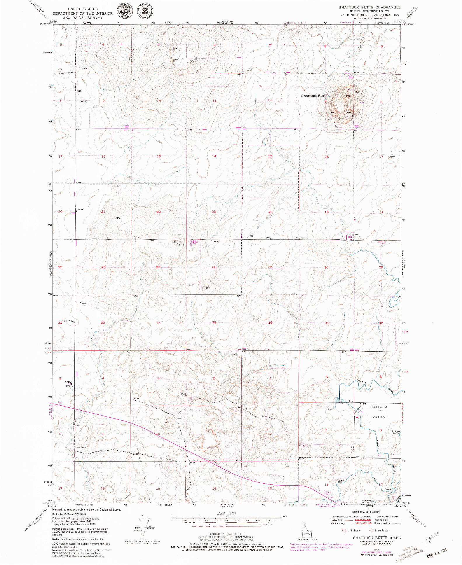USGS 1:24000-SCALE QUADRANGLE FOR SHATTUCK BUTTE, ID 1949