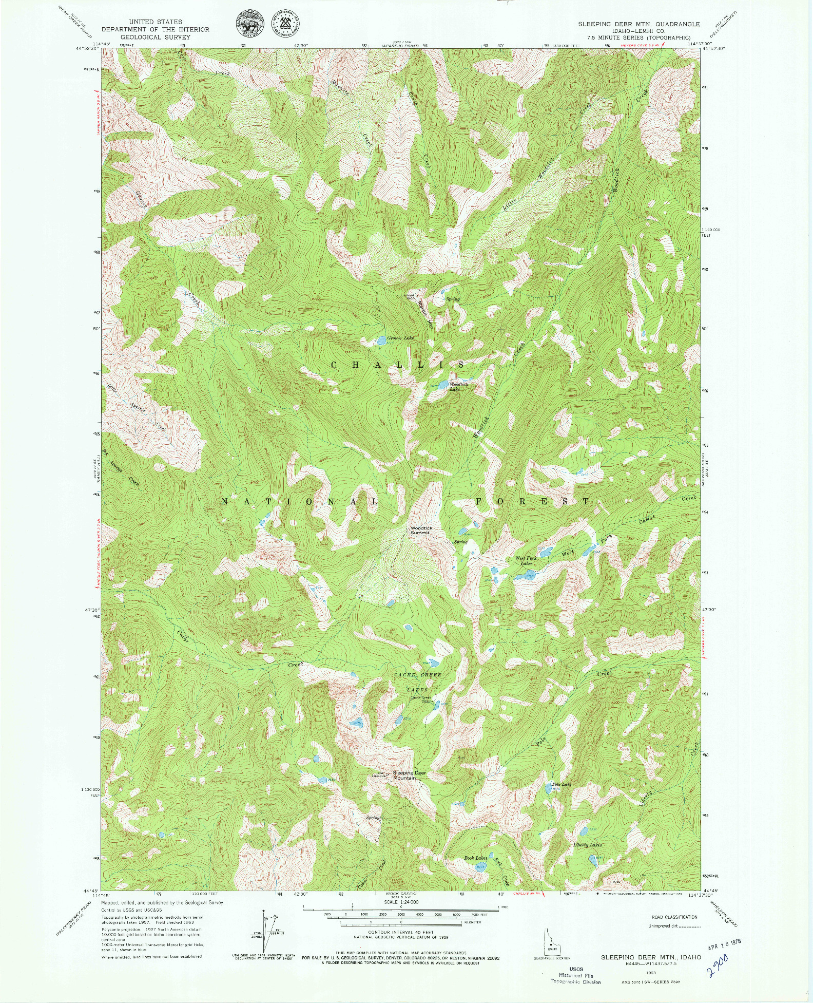 USGS 1:24000-SCALE QUADRANGLE FOR SLEEPING DEER MOUNTAIN, ID 1963