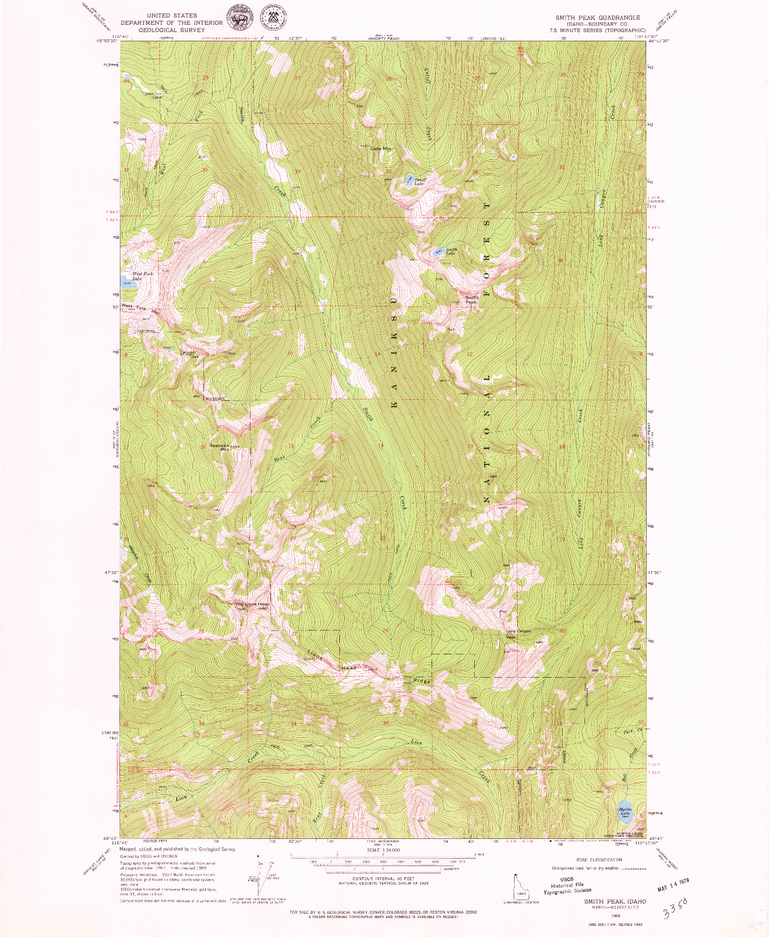 USGS 1:24000-SCALE QUADRANGLE FOR SMITH PEAK, ID 1969