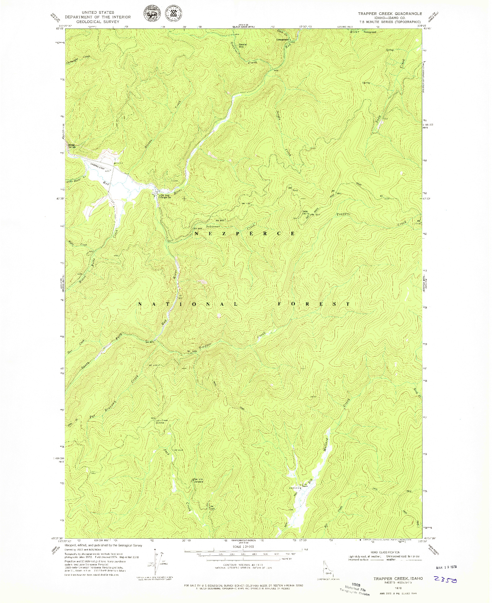USGS 1:24000-SCALE QUADRANGLE FOR TRAPPER CREEK, ID 1978