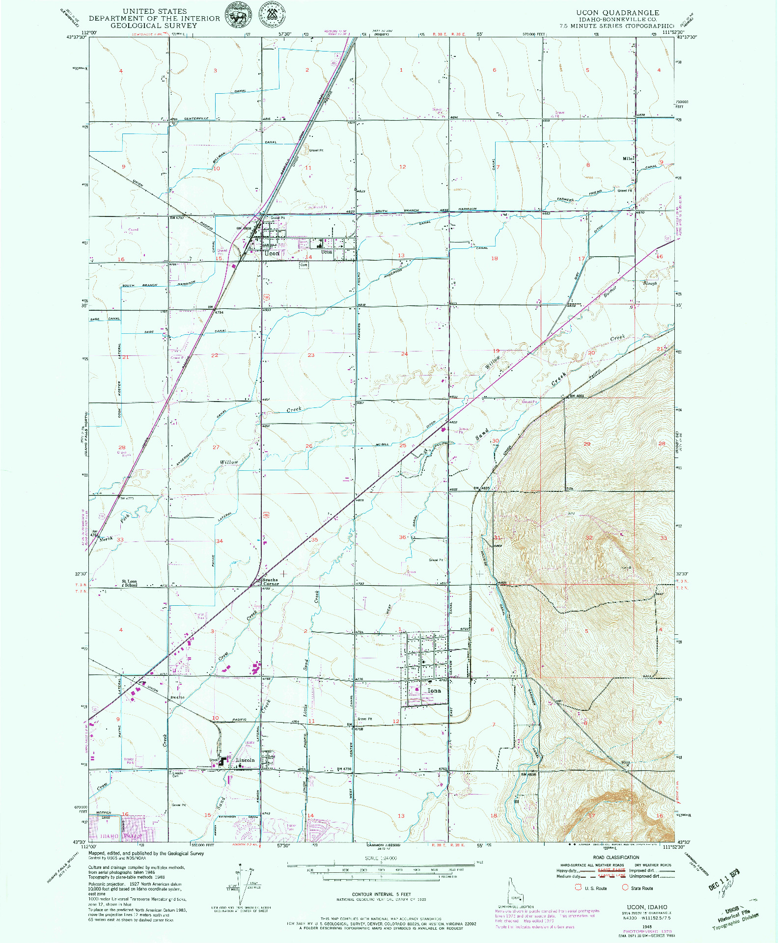 USGS 1:24000-SCALE QUADRANGLE FOR UCON, ID 1948