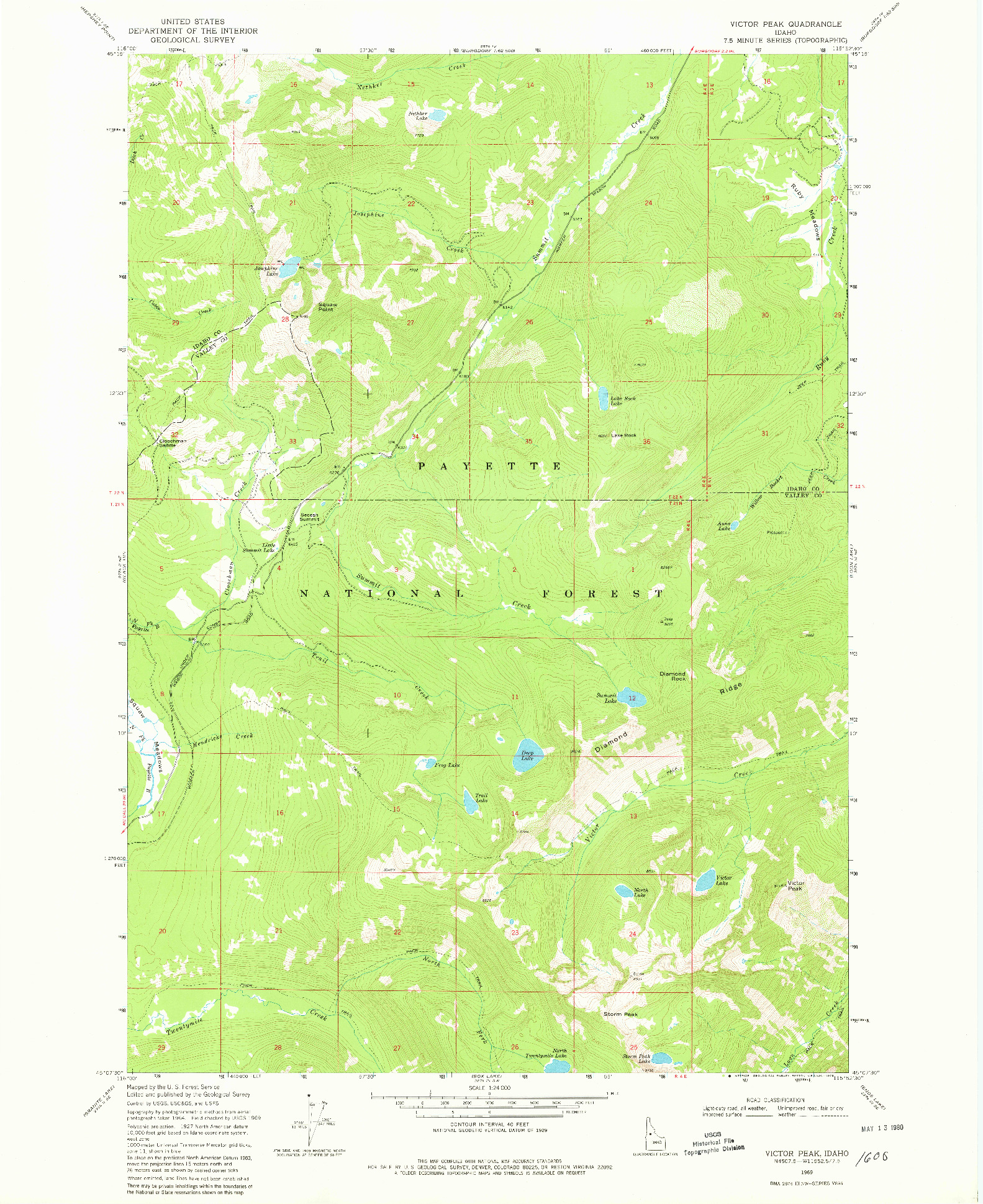 USGS 1:24000-SCALE QUADRANGLE FOR VICTOR PEAK, ID 1969