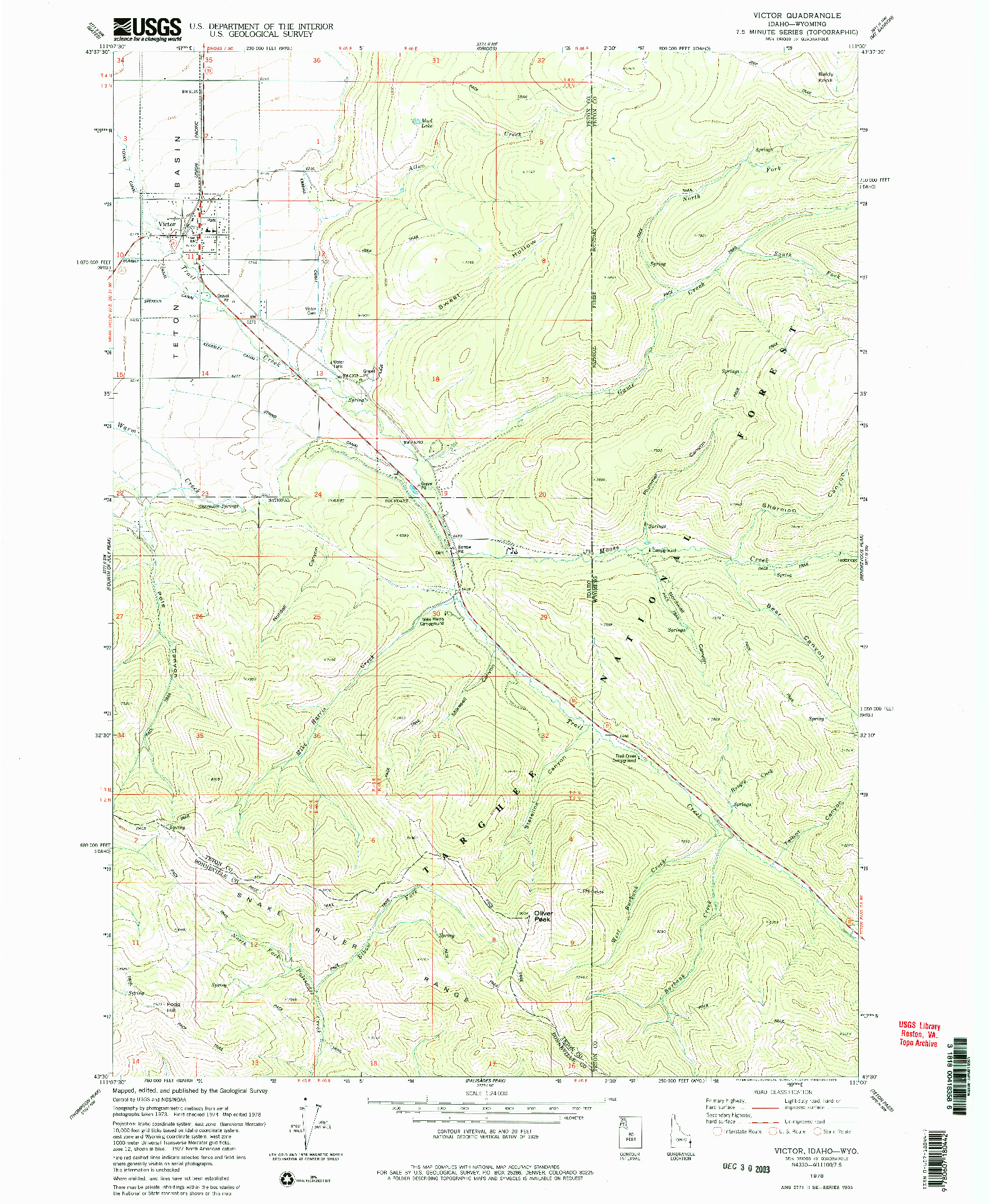 USGS 1:24000-SCALE QUADRANGLE FOR VICTOR, ID 1978