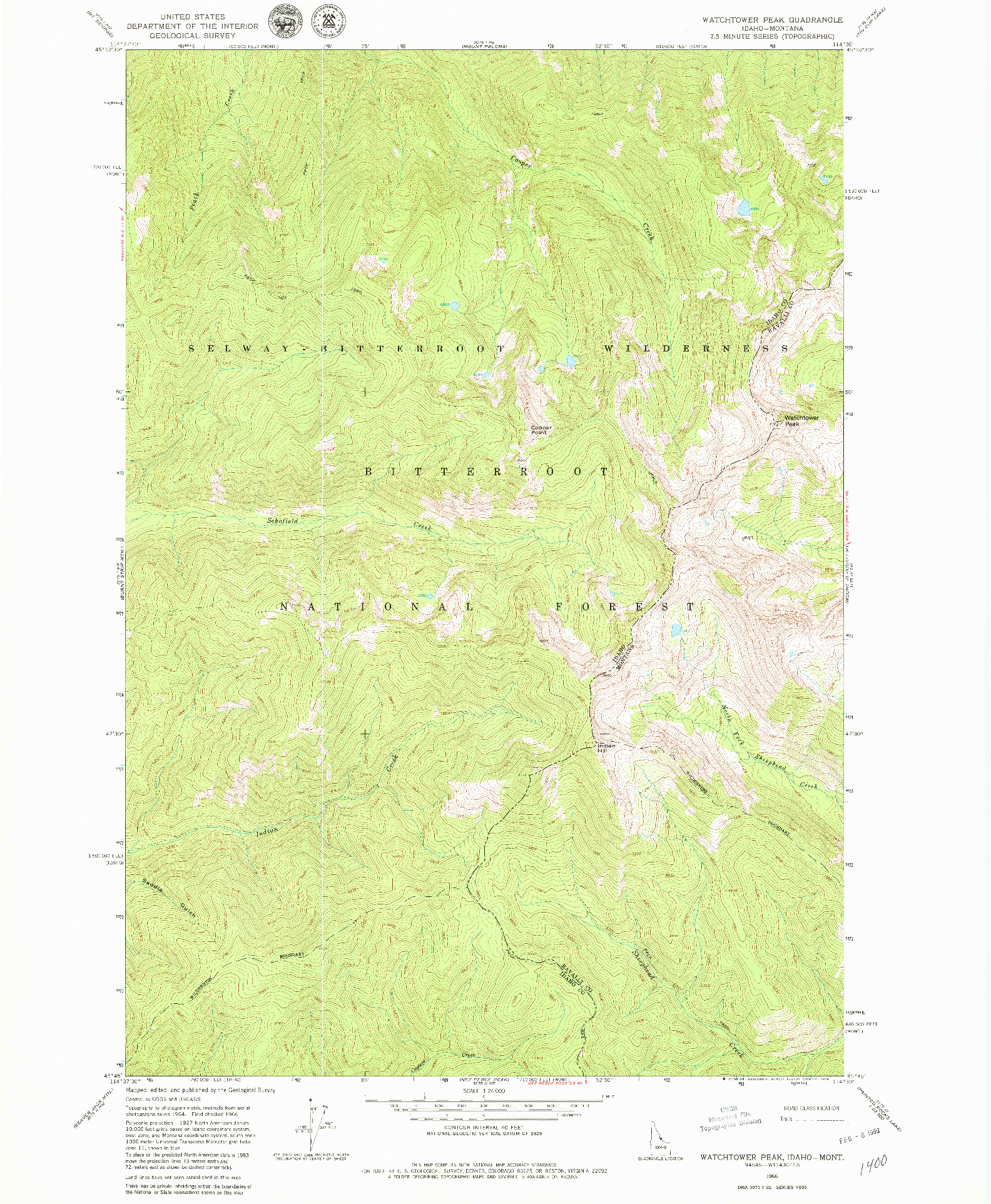 USGS 1:24000-SCALE QUADRANGLE FOR WATCHTOWER PEAK, ID 1966