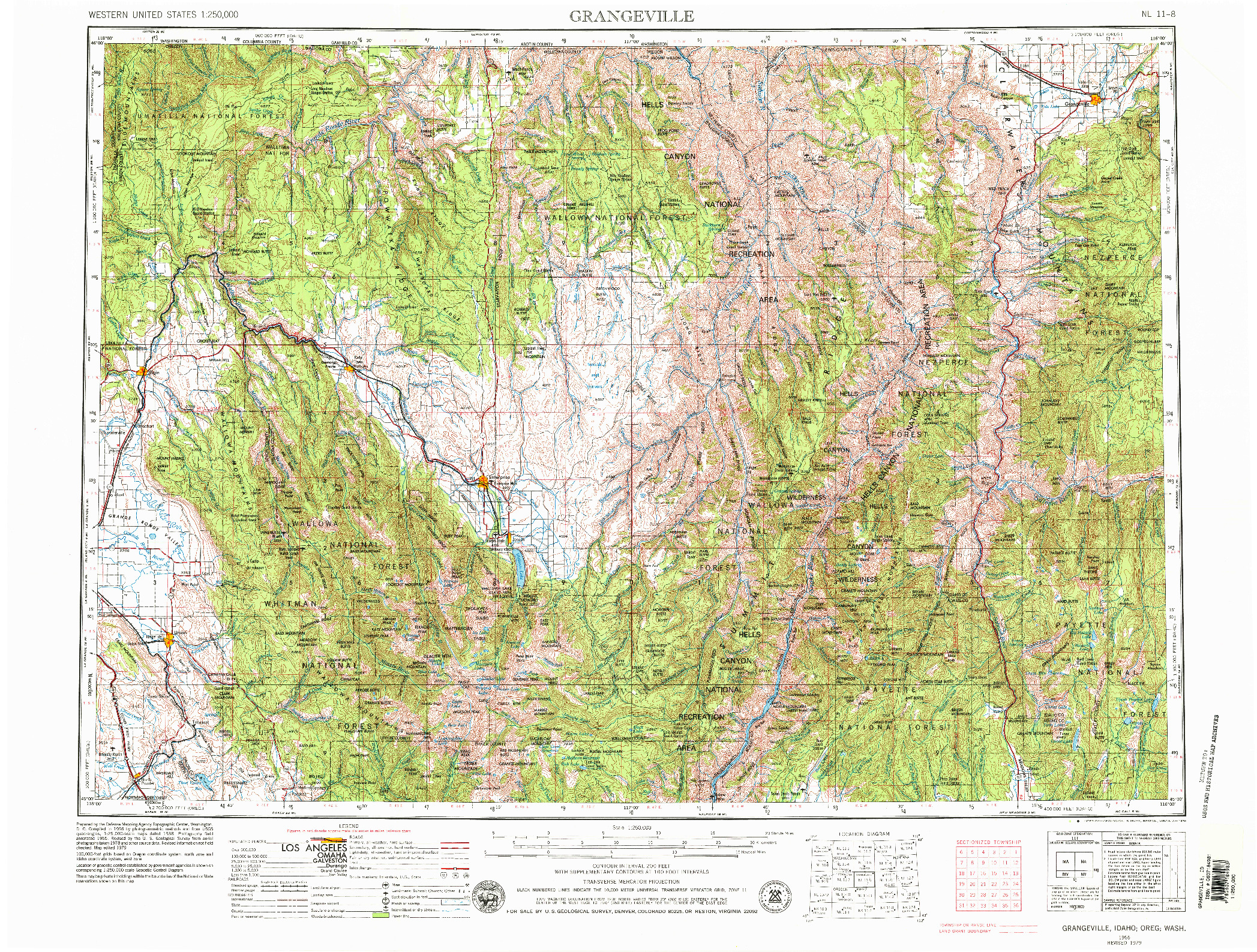 USGS 1:250000-SCALE QUADRANGLE FOR GRANGEVILLE, ID 1955