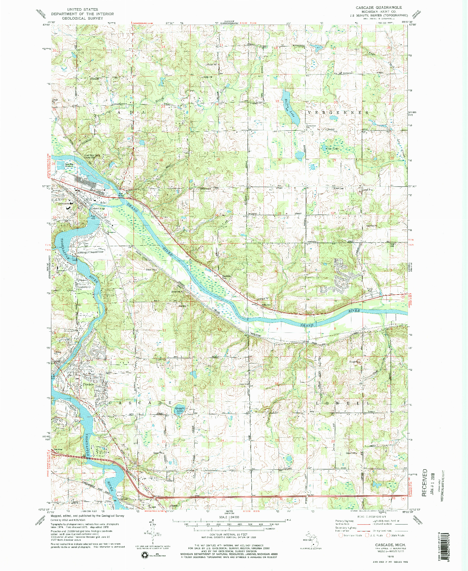 USGS 1:24000-SCALE QUADRANGLE FOR CASCADE, MI 1978