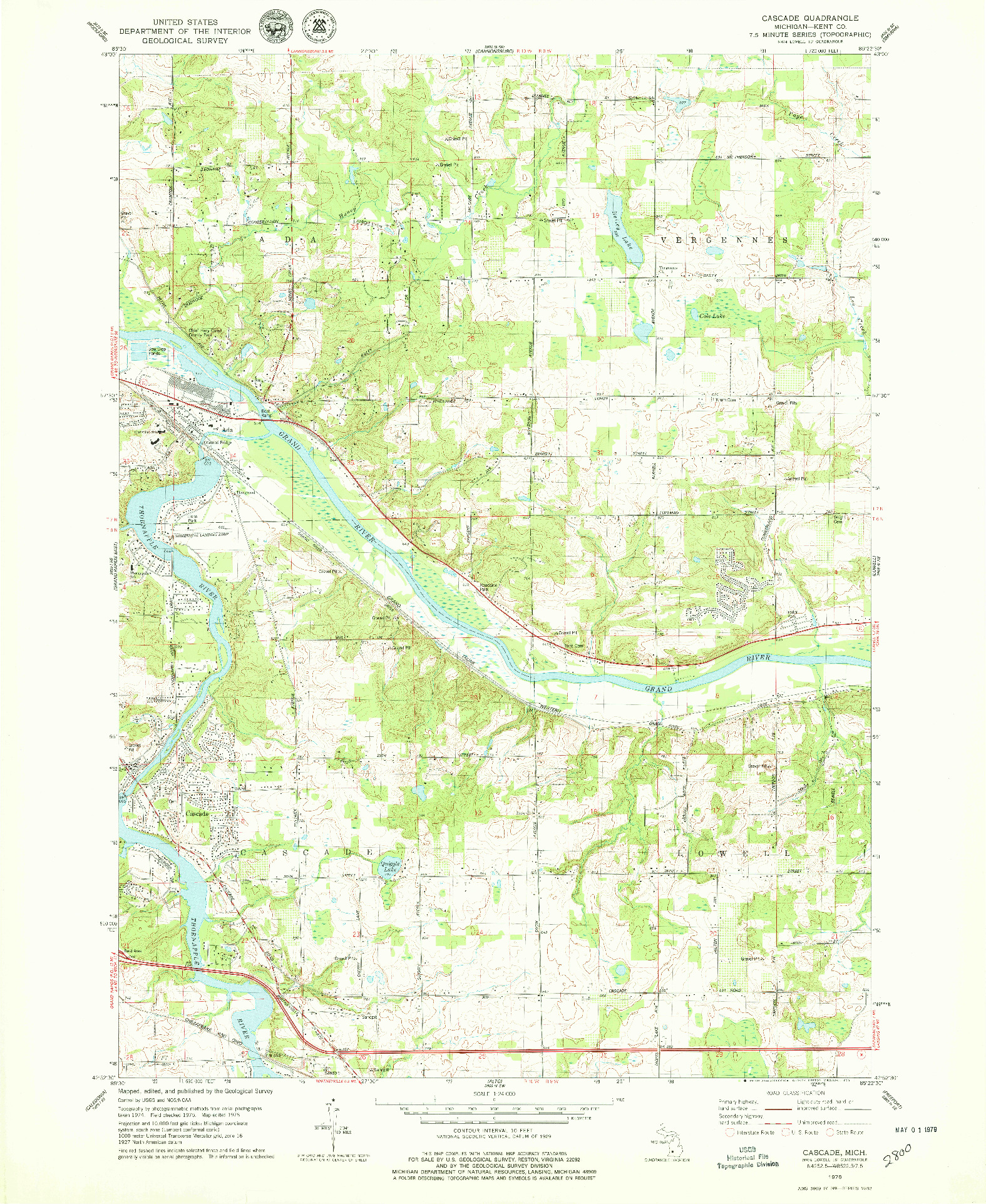 USGS 1:24000-SCALE QUADRANGLE FOR CASCADE, MI 1978