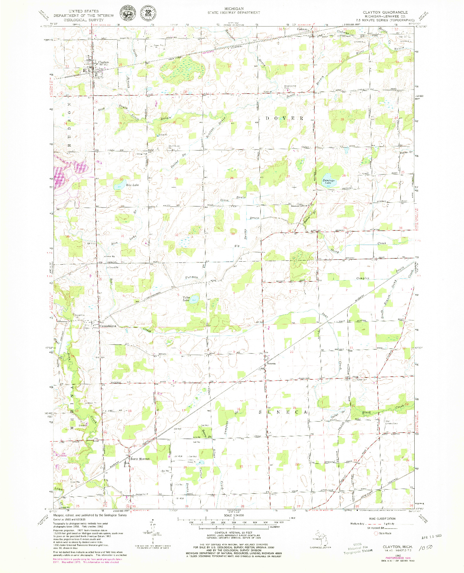 USGS 1:24000-SCALE QUADRANGLE FOR CLAYTON, MI 1962