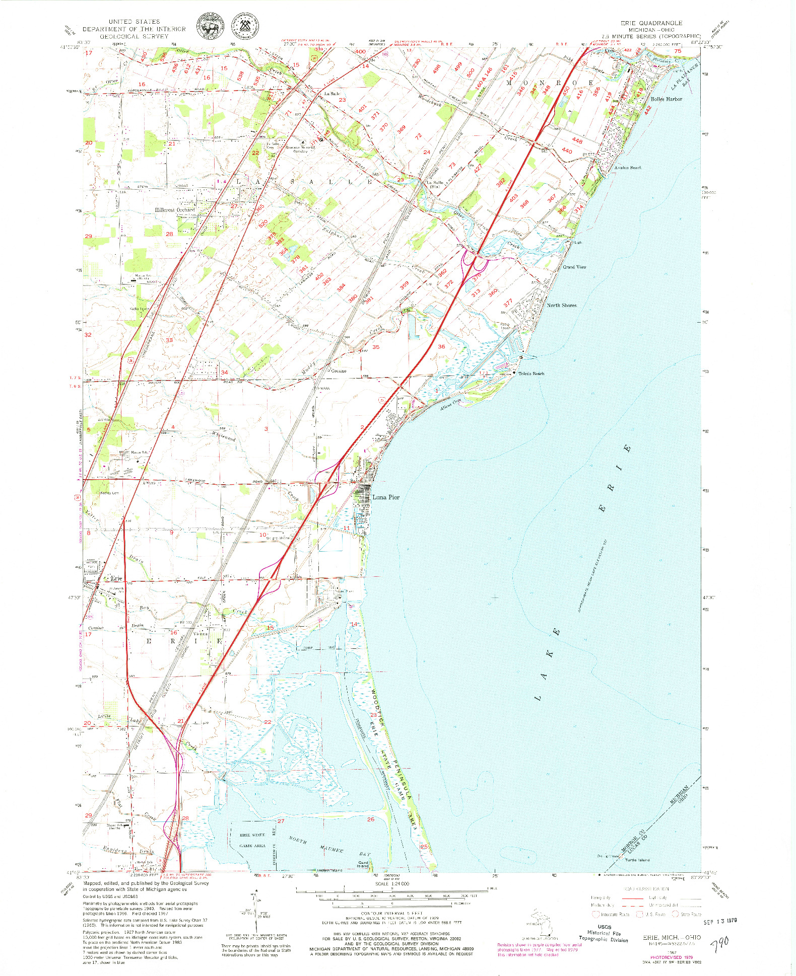 USGS 1:24000-SCALE QUADRANGLE FOR ERIE, MI 1967