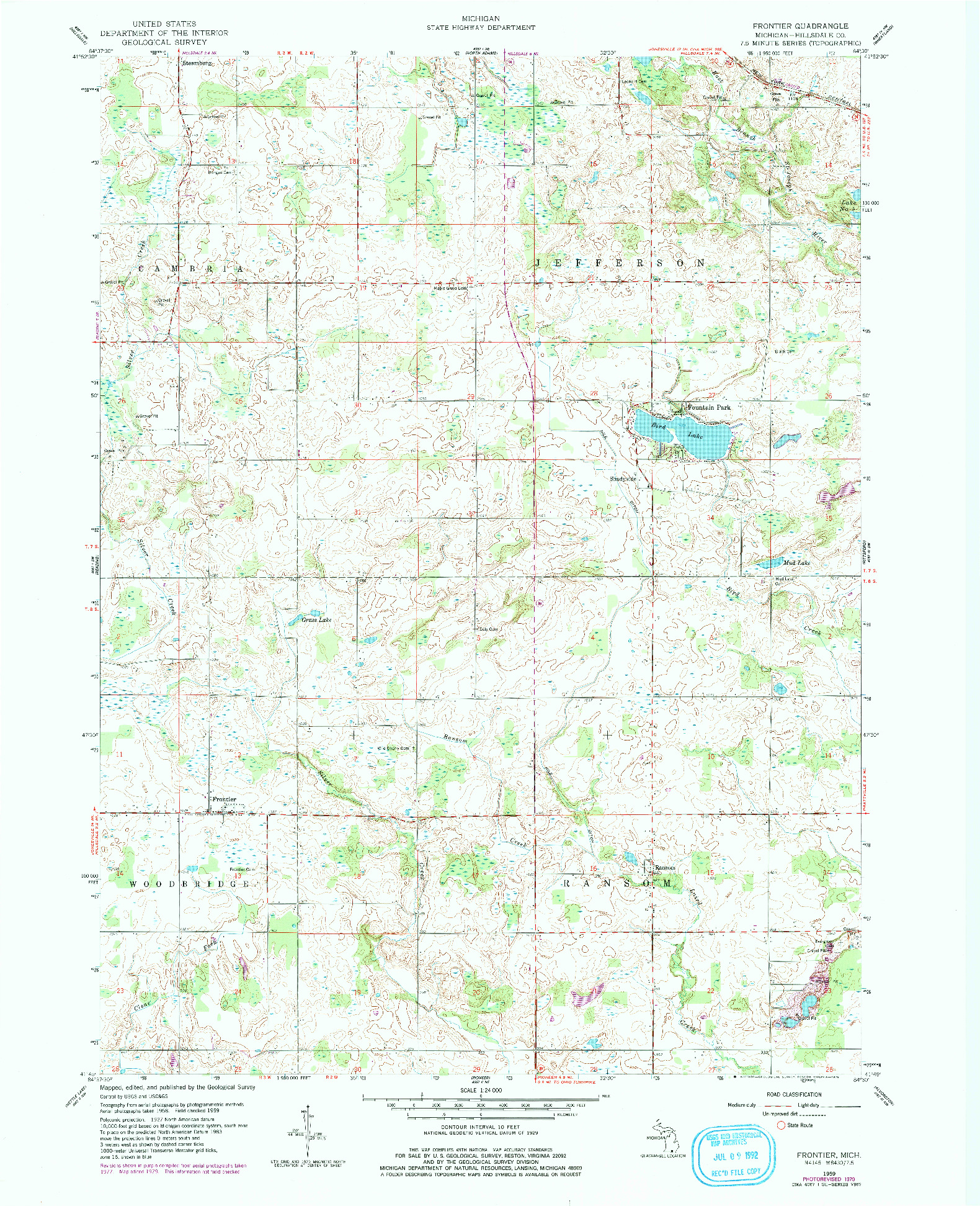 USGS 1:24000-SCALE QUADRANGLE FOR FRONTIER, MI 1959