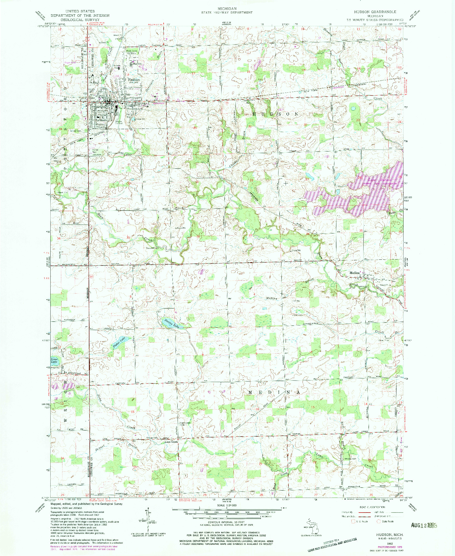 USGS 1:24000-SCALE QUADRANGLE FOR HUDSON, MI 1962