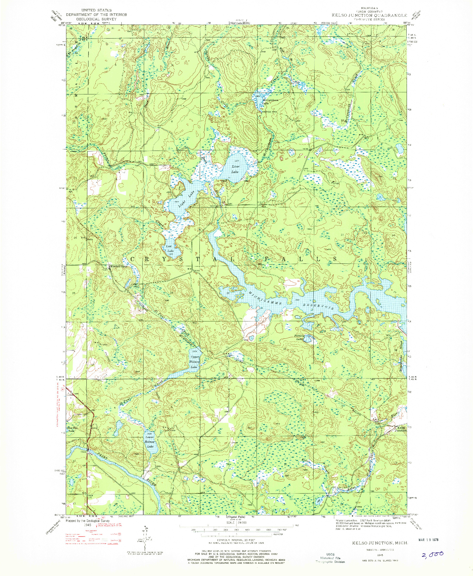 USGS 1:24000-SCALE QUADRANGLE FOR KELSO JUNCTION, MI 1945