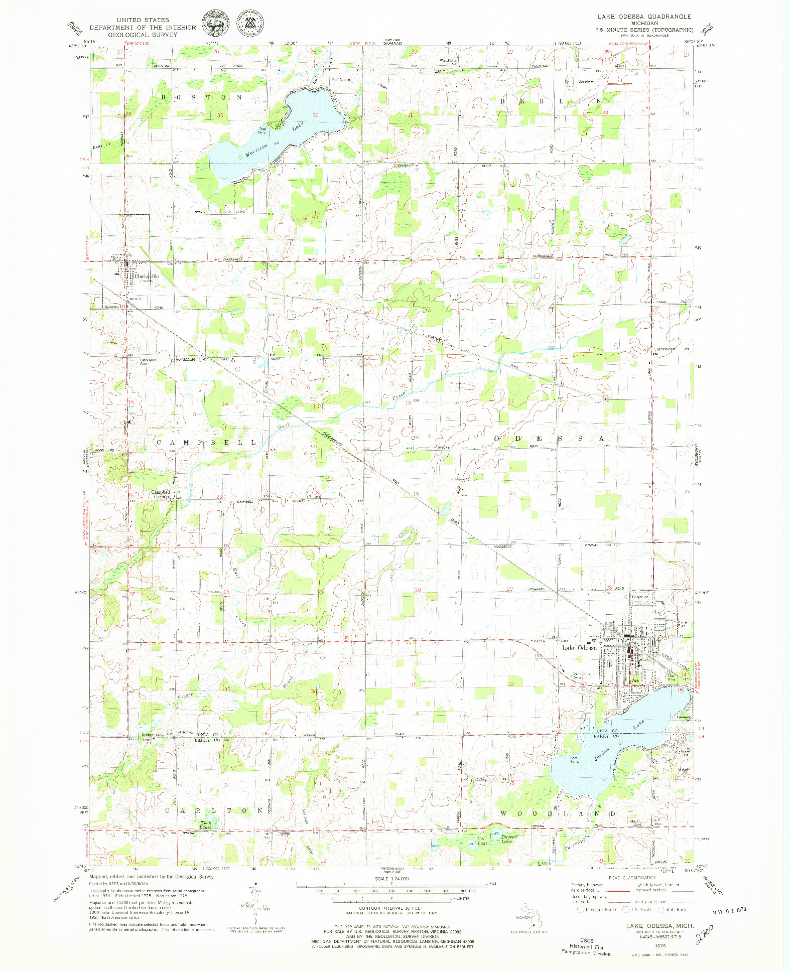 USGS 1:24000-SCALE QUADRANGLE FOR LAKE ODESSA, MI 1978