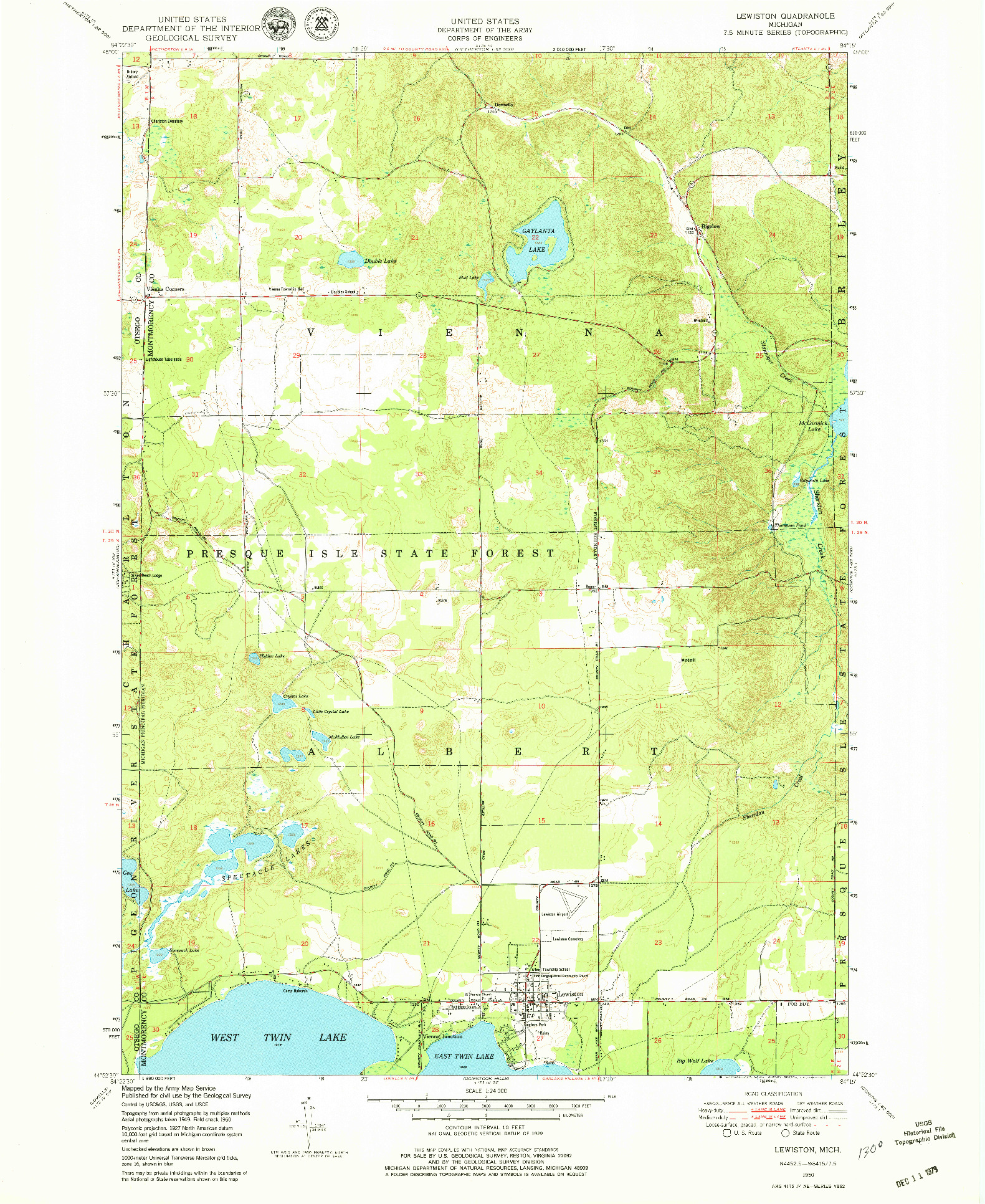 USGS 1:24000-SCALE QUADRANGLE FOR LEWISTON, MI 1950
