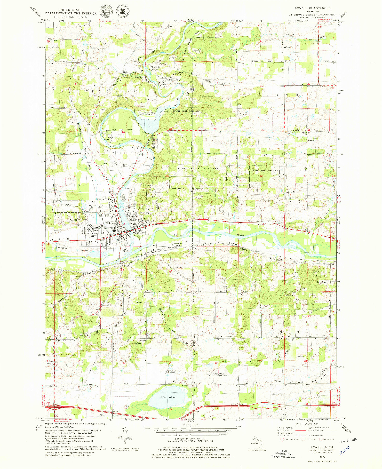 USGS 1:24000-SCALE QUADRANGLE FOR LOWELL, MI 1978