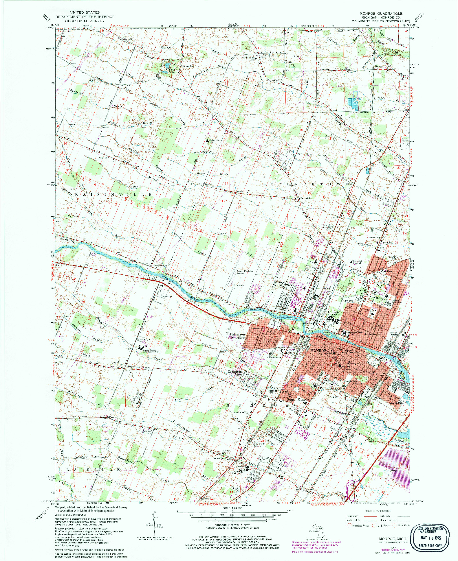 USGS 1:24000-SCALE QUADRANGLE FOR MONROE, MI 1967