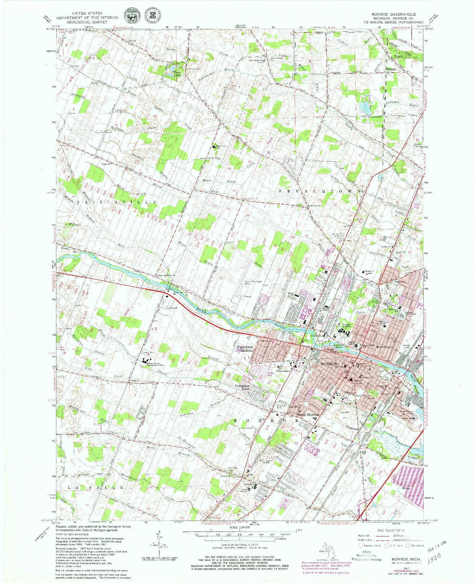 USGS 1:24000-SCALE QUADRANGLE FOR MONROE, MI 1967