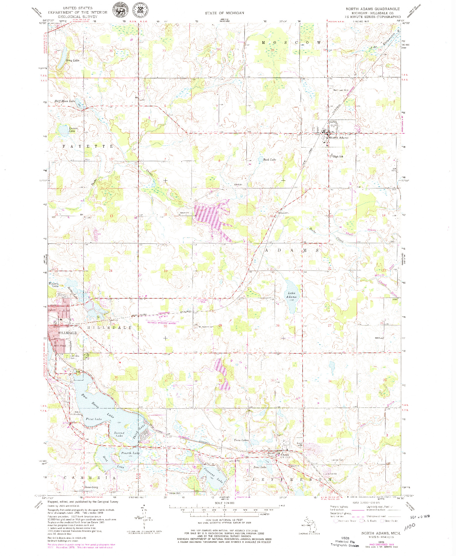 USGS 1:24000-SCALE QUADRANGLE FOR NORTH ADAMS, MI 1959