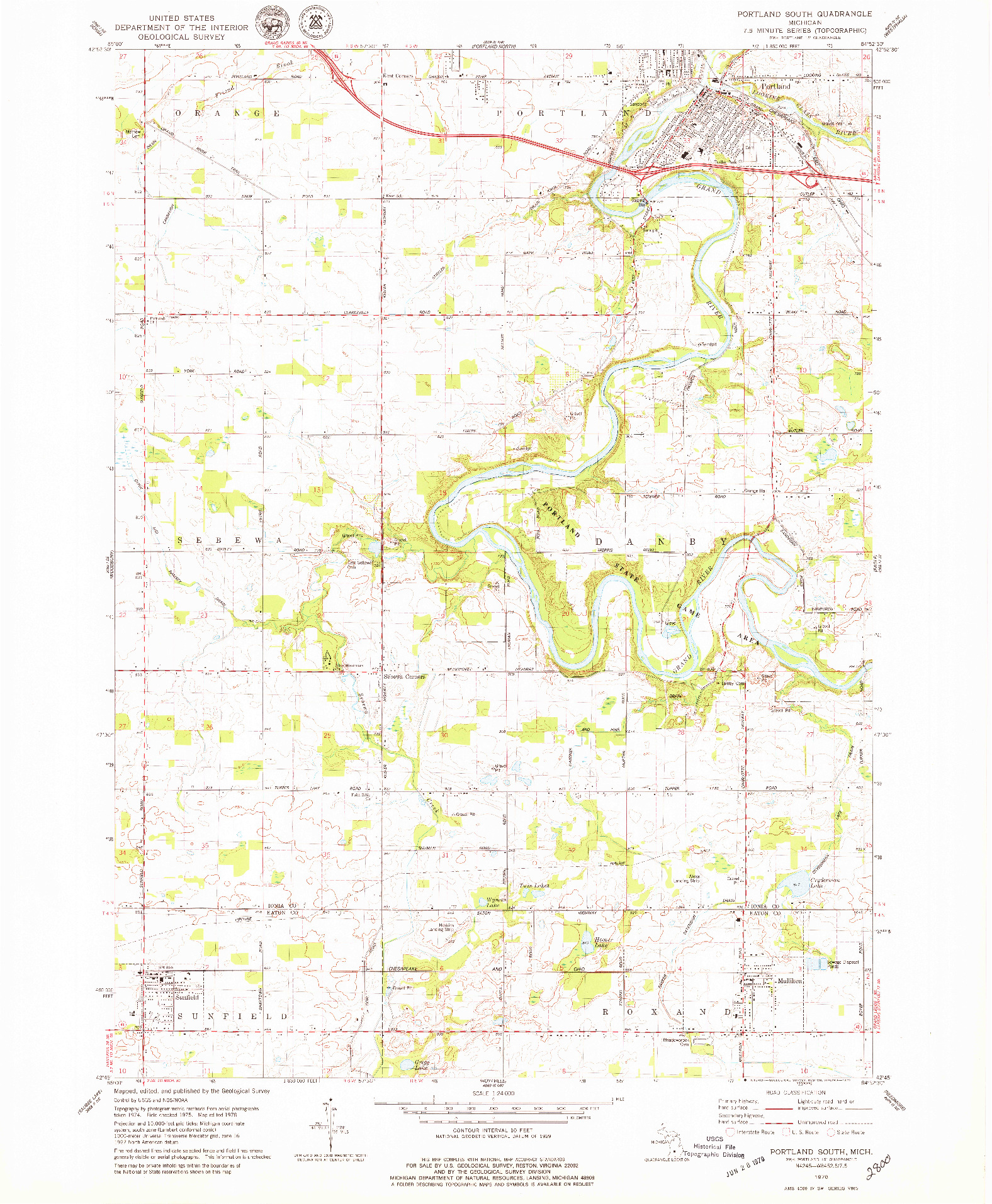 USGS 1:24000-SCALE QUADRANGLE FOR PORTLAND SOUTH, MI 1978