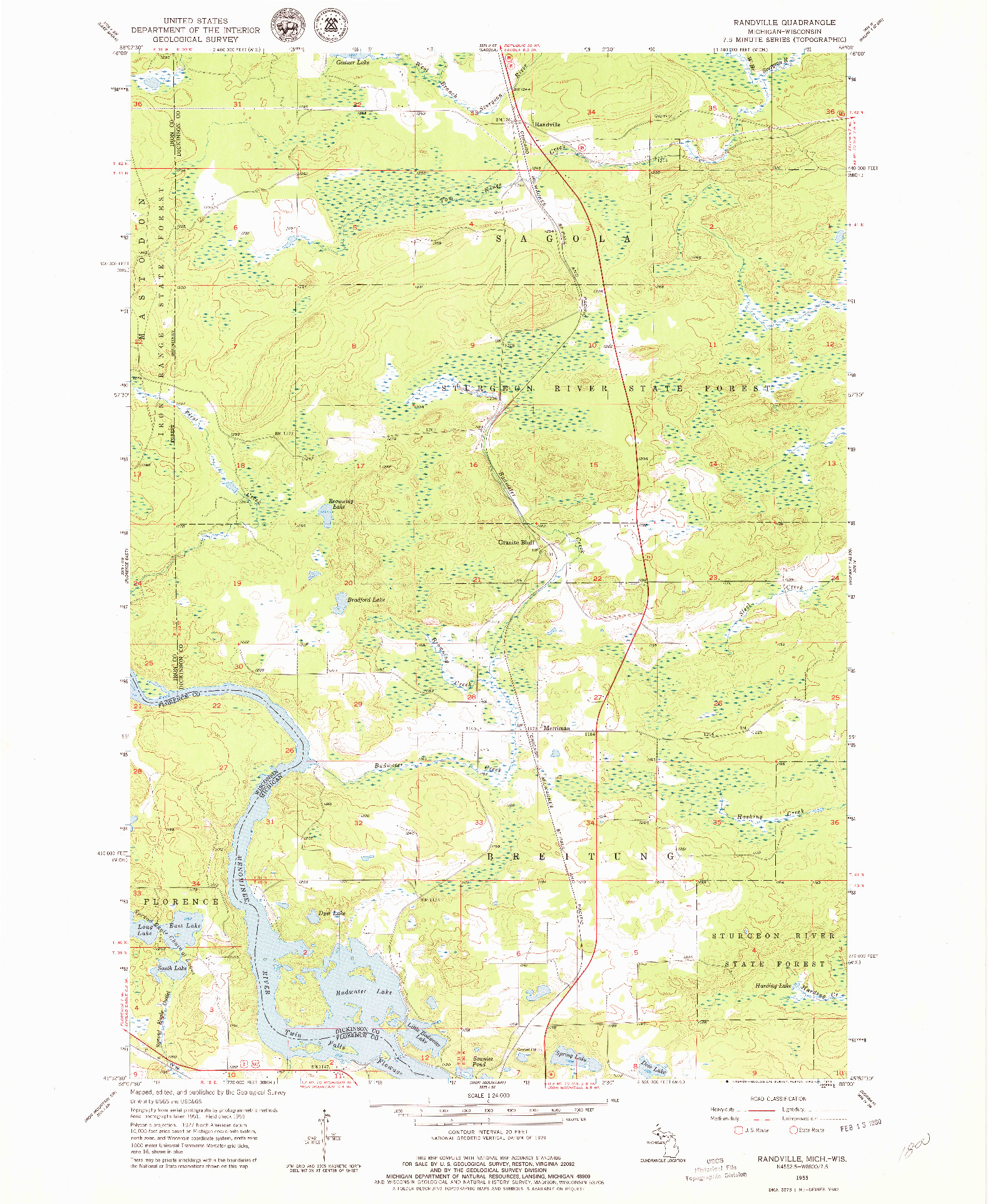 USGS 1:24000-SCALE QUADRANGLE FOR RANDVILLE, MI 1955