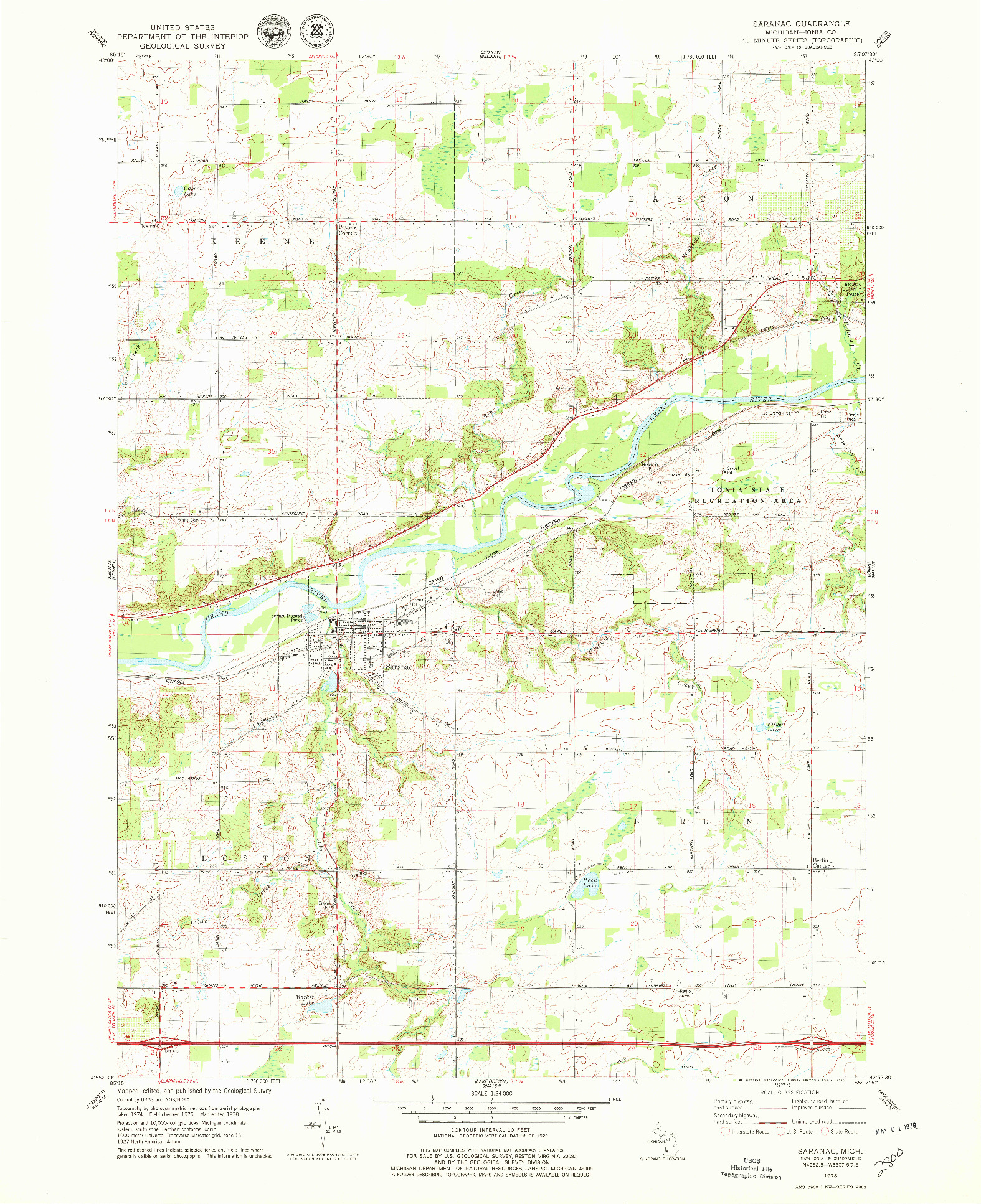 USGS 1:24000-SCALE QUADRANGLE FOR SARANAC, MI 1978