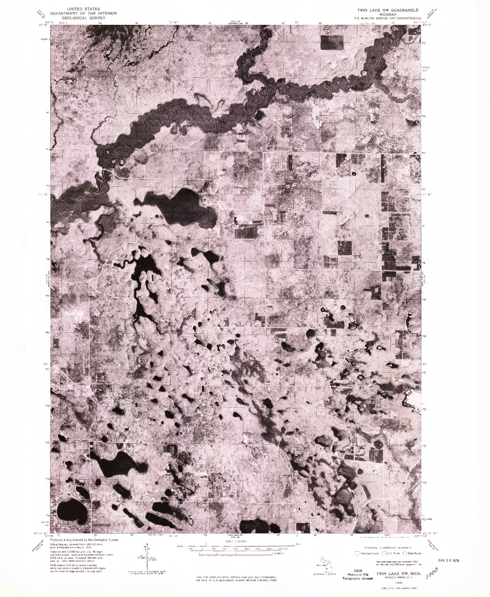 USGS 1:24000-SCALE QUADRANGLE FOR TWIN LAKE NW, MI 1976