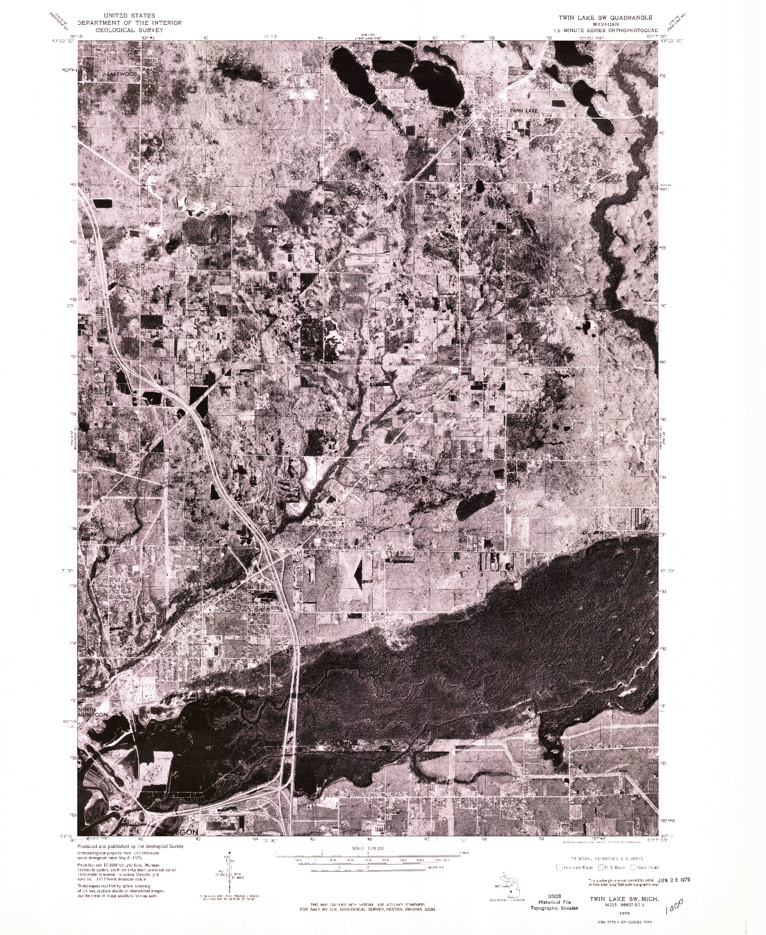 USGS 1:24000-SCALE QUADRANGLE FOR TWIN LAKE SW, MI 1976