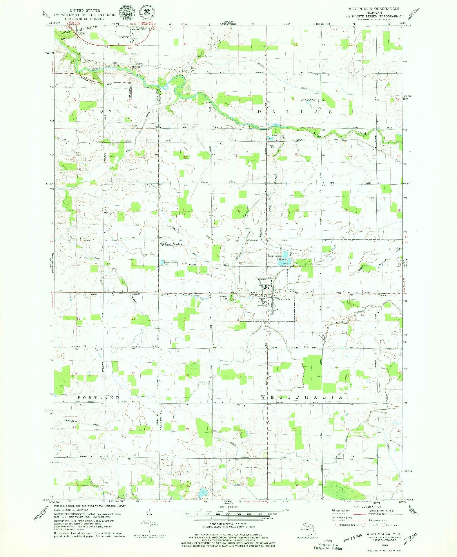 USGS 1:24000-SCALE QUADRANGLE FOR WESTPHALIA, MI 1978