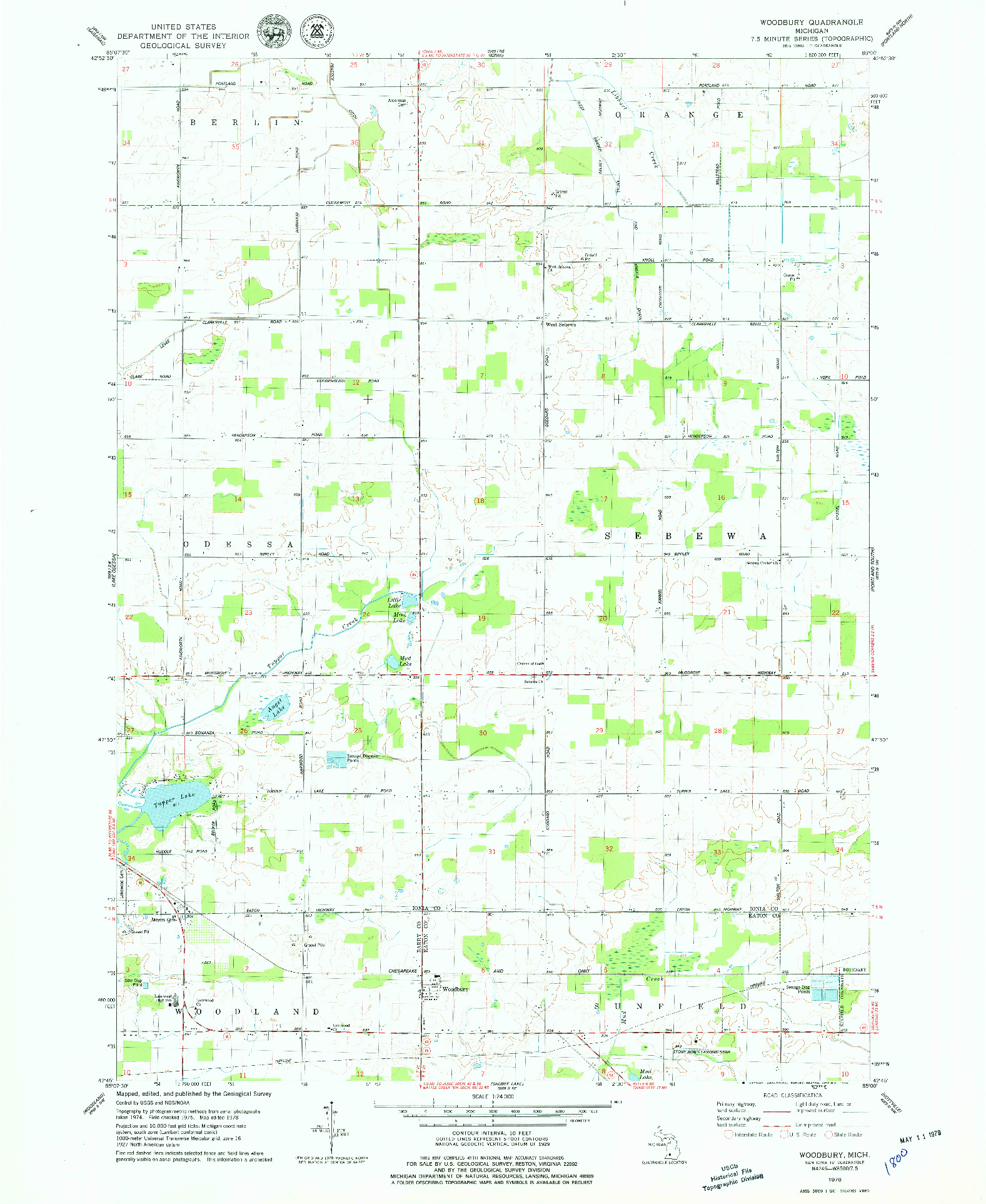 USGS 1:24000-SCALE QUADRANGLE FOR WOODBURY, MI 1978