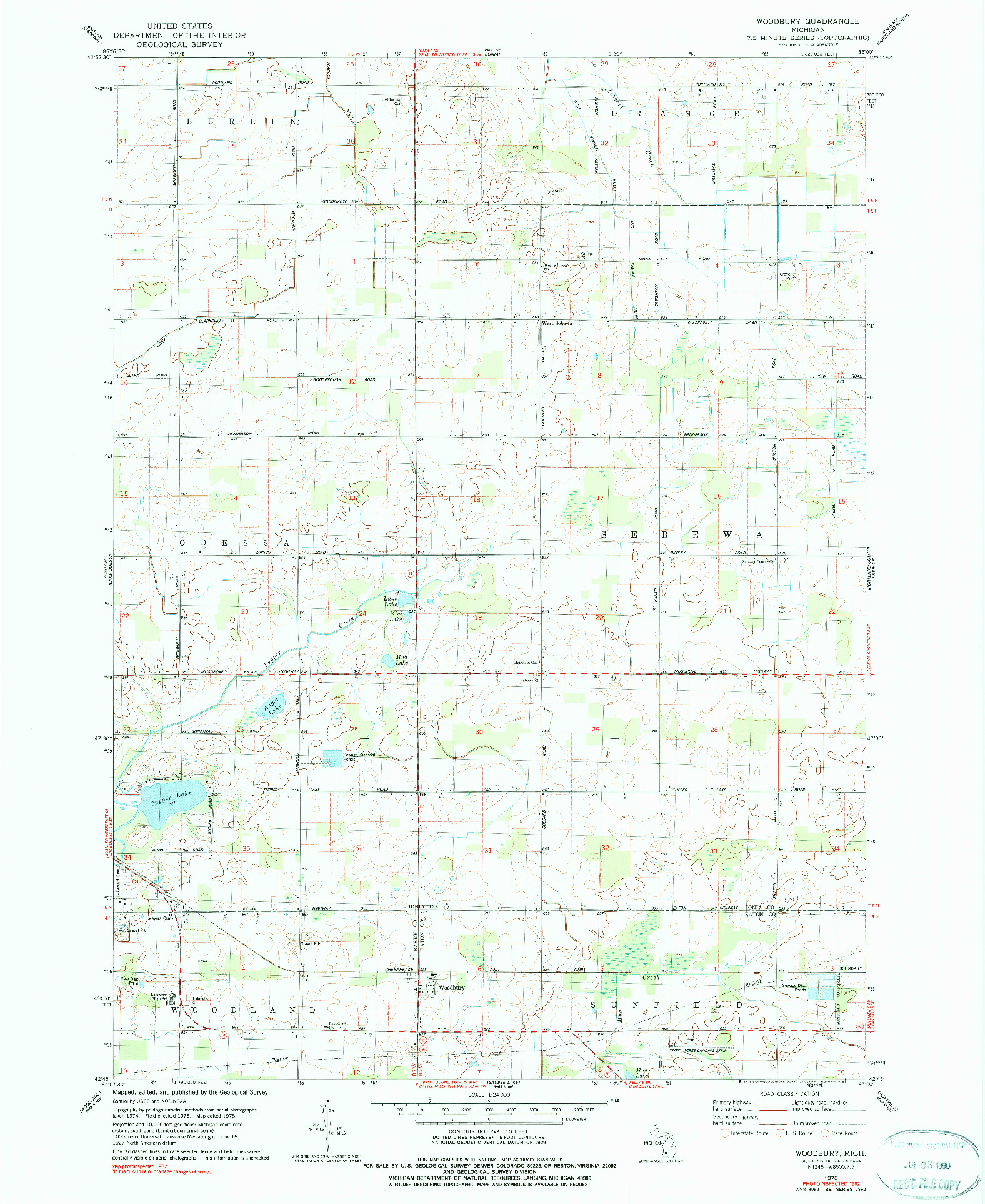 USGS 1:24000-SCALE QUADRANGLE FOR WOODBURY, MI 1978