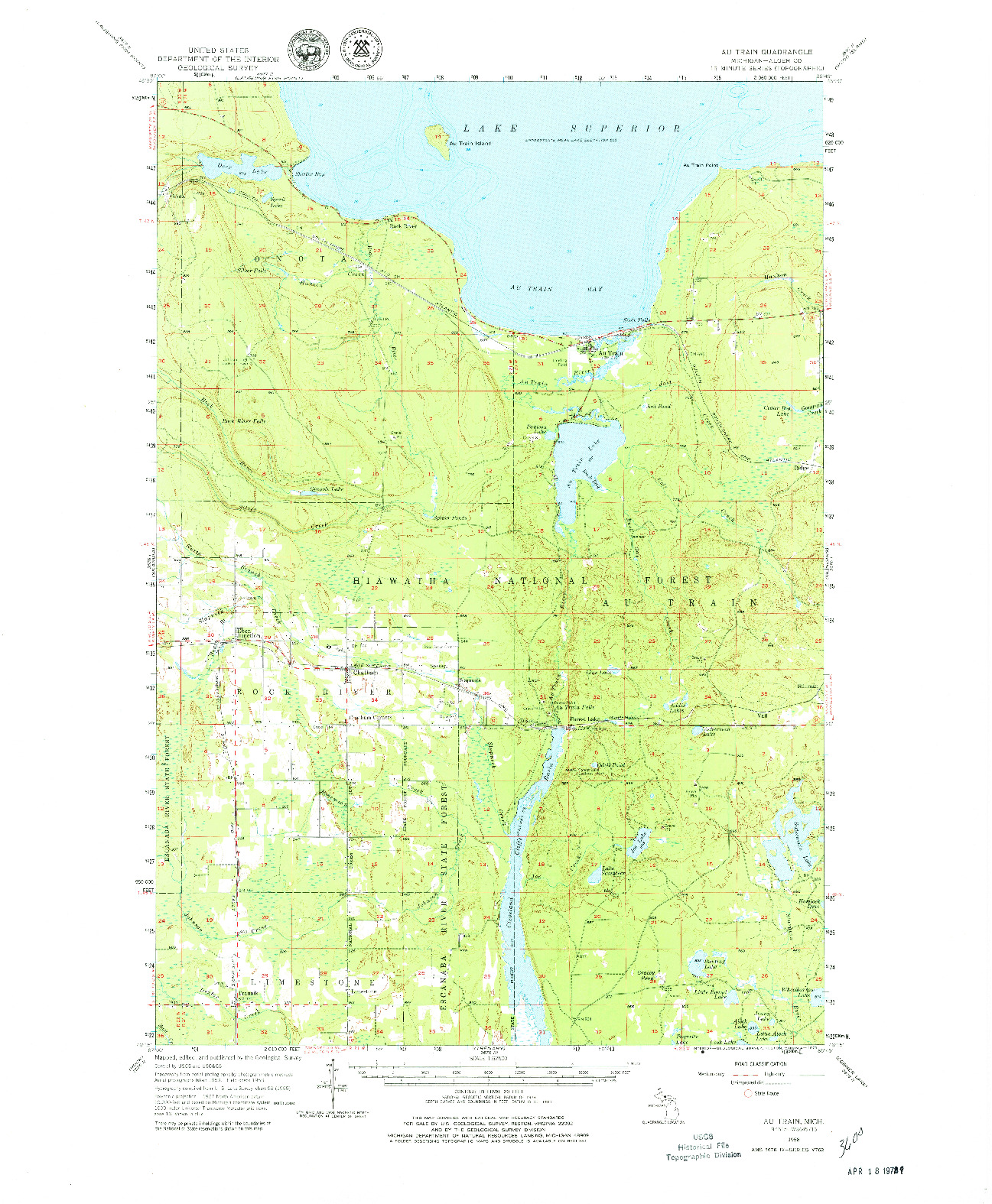 USGS 1:62500-SCALE QUADRANGLE FOR AU TRAIN, MI 1958