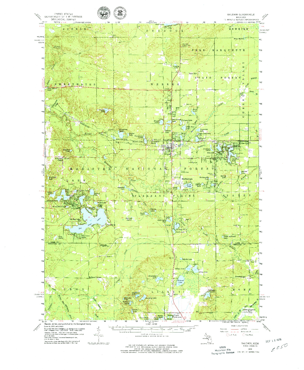 USGS 1:62500-SCALE QUADRANGLE FOR BALDWIN, MI 1959