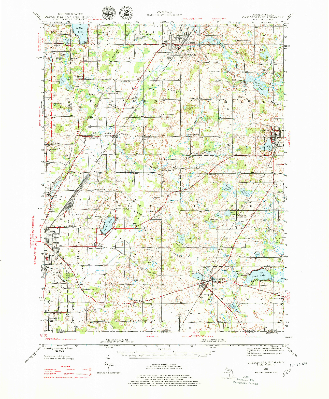 USGS 1:62500-SCALE QUADRANGLE FOR CASSOPOLIS, MI 1945