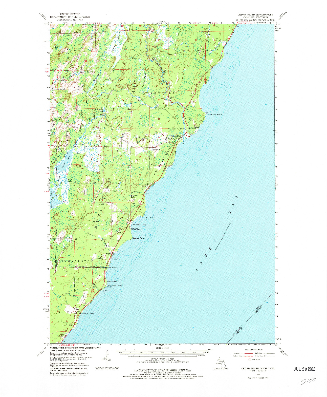 USGS 1:62500-SCALE QUADRANGLE FOR CEDAR RIVER, MI 1963