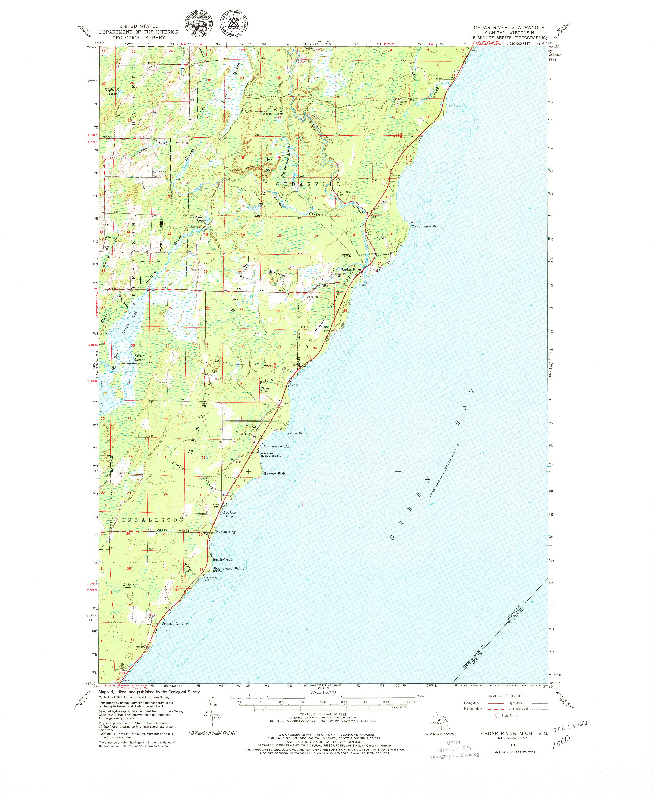 USGS 1:62500-SCALE QUADRANGLE FOR CEDAR RIVER, MI 1963