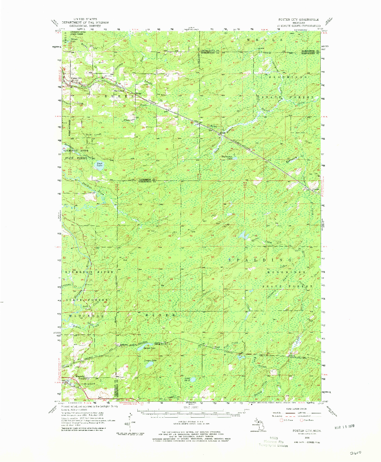 USGS 1:62500-SCALE QUADRANGLE FOR FOSTER CITY, MI 1956