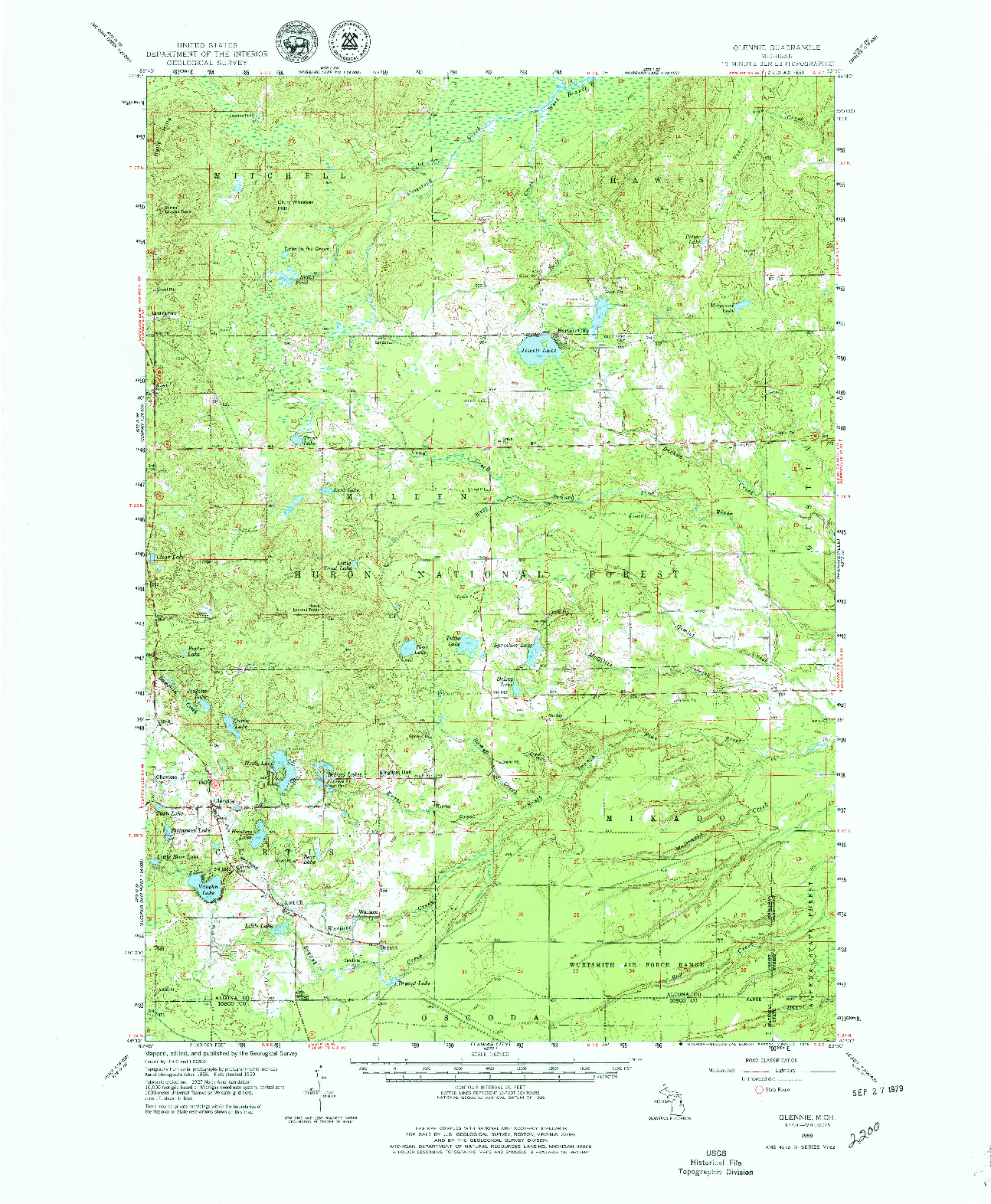 USGS 1:62500-SCALE QUADRANGLE FOR GLENNIE, MI 1959