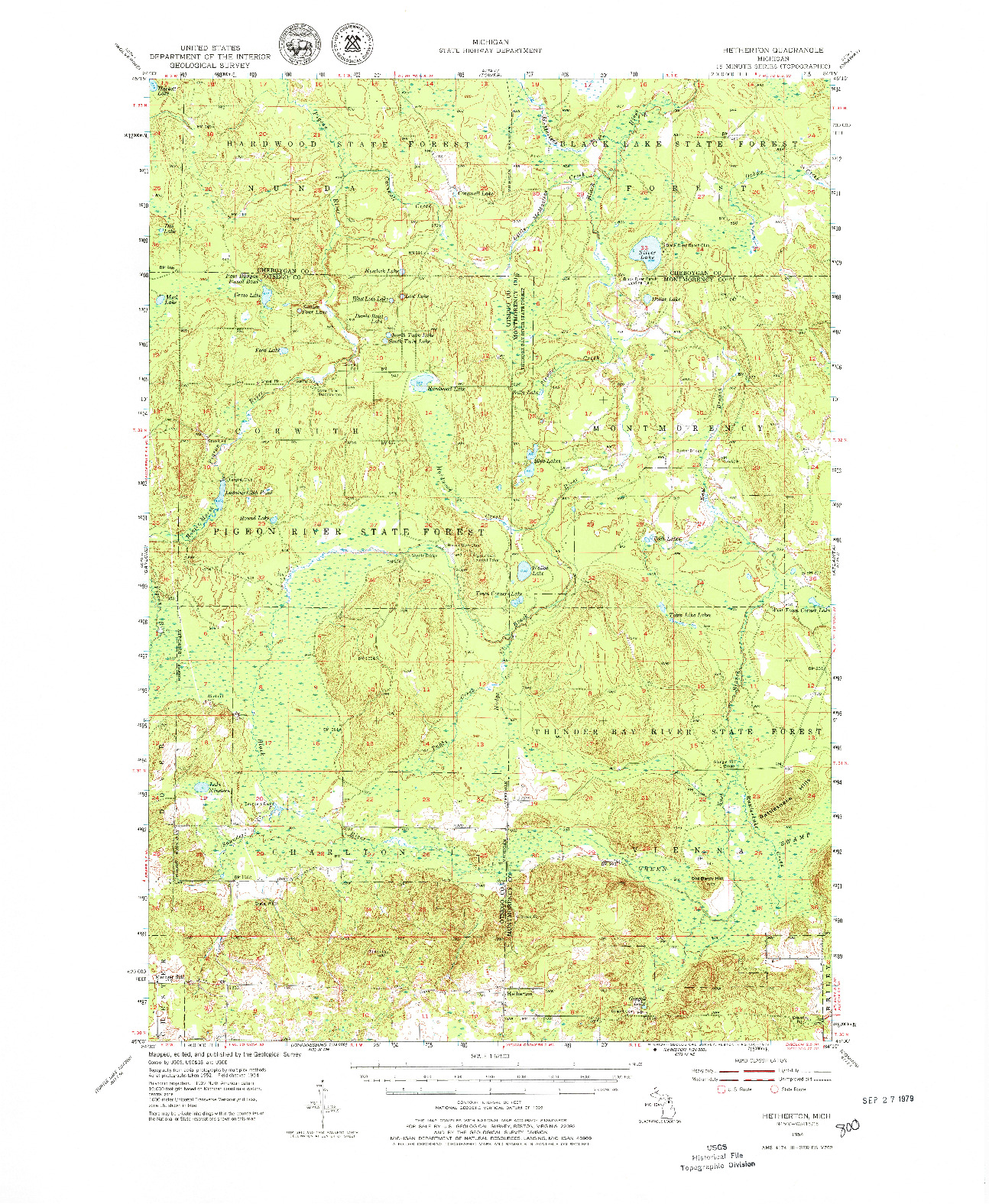 USGS 1:62500-SCALE QUADRANGLE FOR HETHERTON, MI 1954