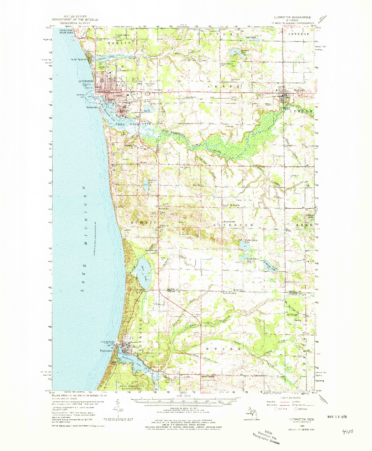 USGS 1:62500-SCALE QUADRANGLE FOR LUDINGTON, MI 1959