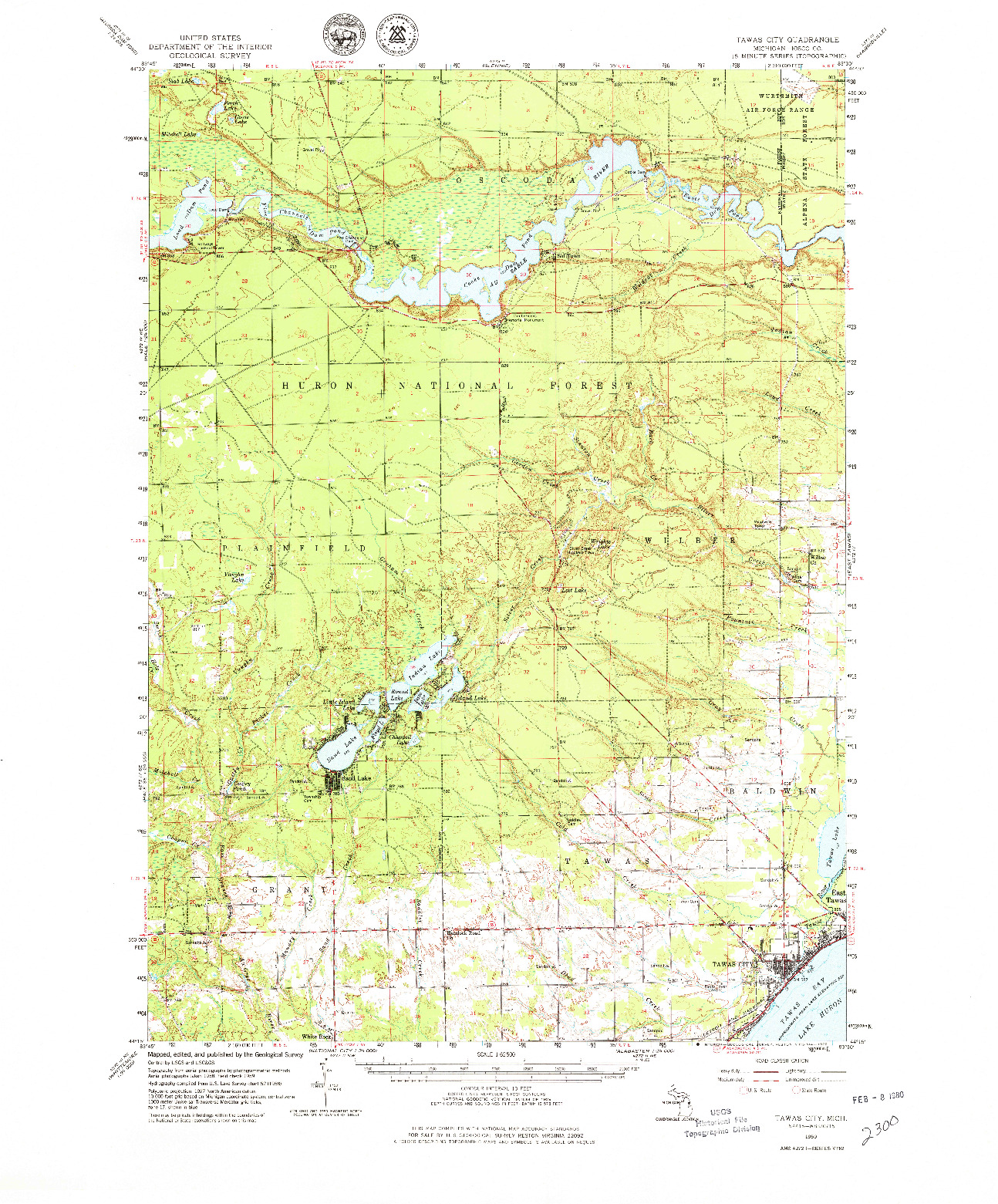 USGS 1:62500-SCALE QUADRANGLE FOR TAWAS CITY, MI 1959