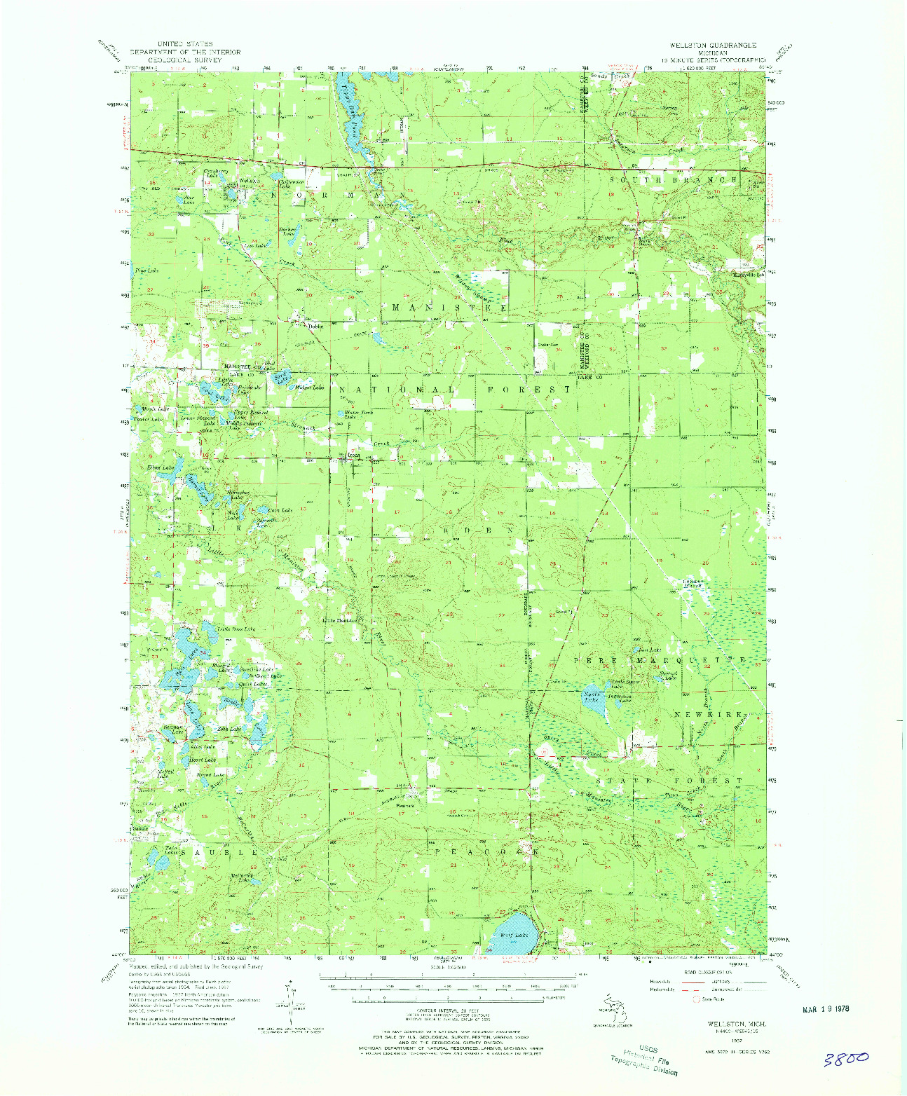 USGS 1:62500-SCALE QUADRANGLE FOR WELLSTON, MI 1957