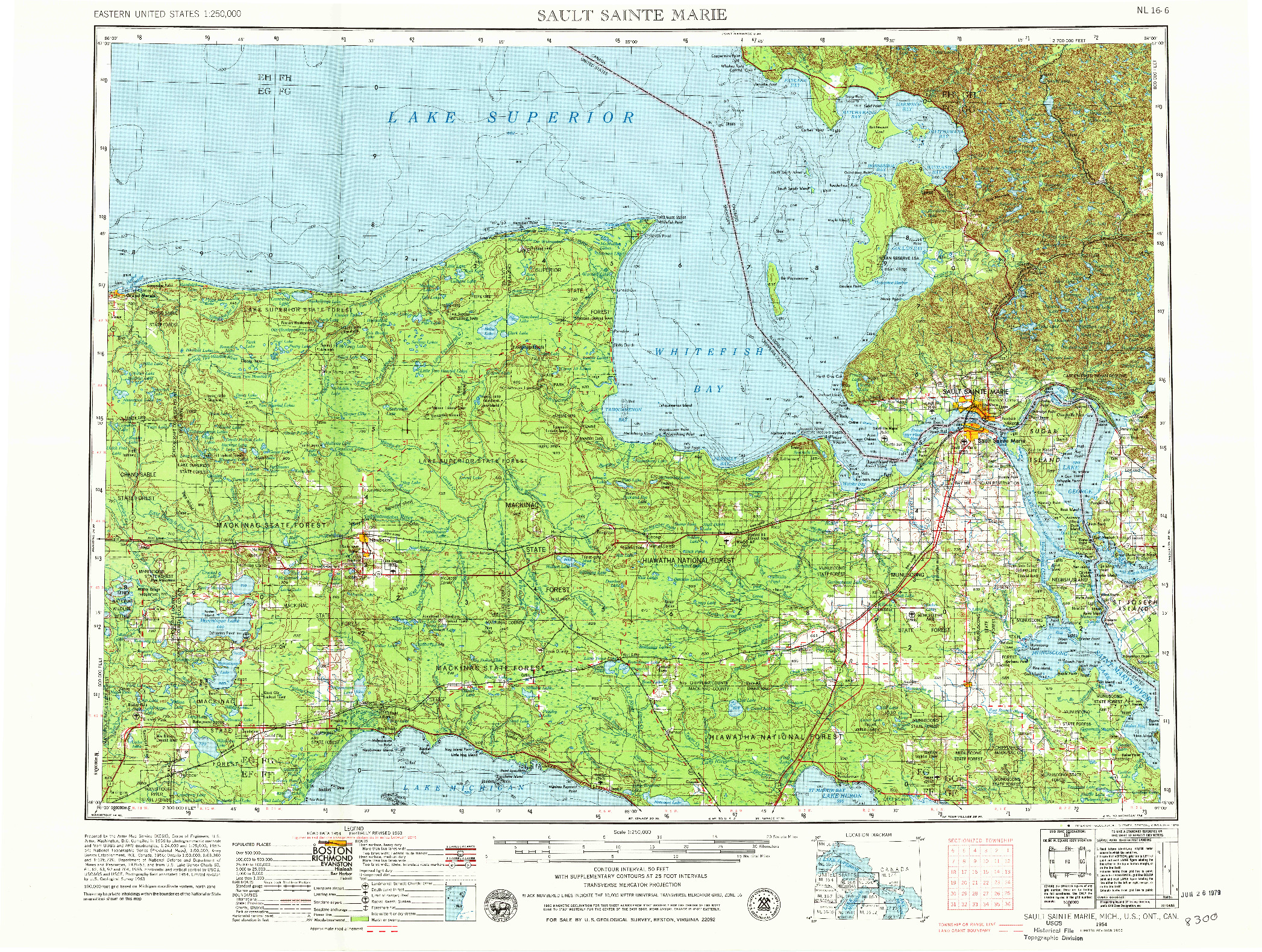 USGS 1:250000-SCALE QUADRANGLE FOR SAULT SAINTE MARIE, MI 1954