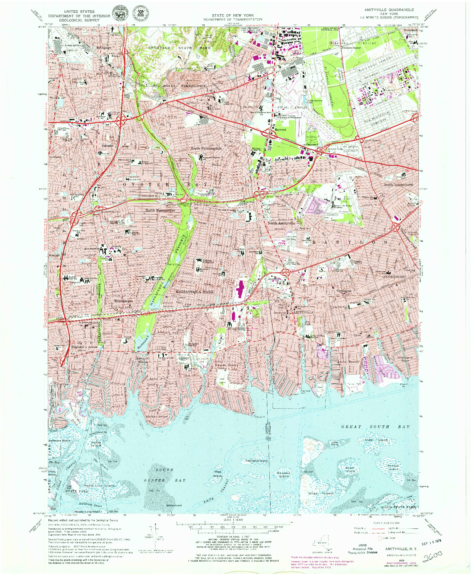 USGS 1:24000-SCALE QUADRANGLE FOR AMITYVILLE, NY 1969