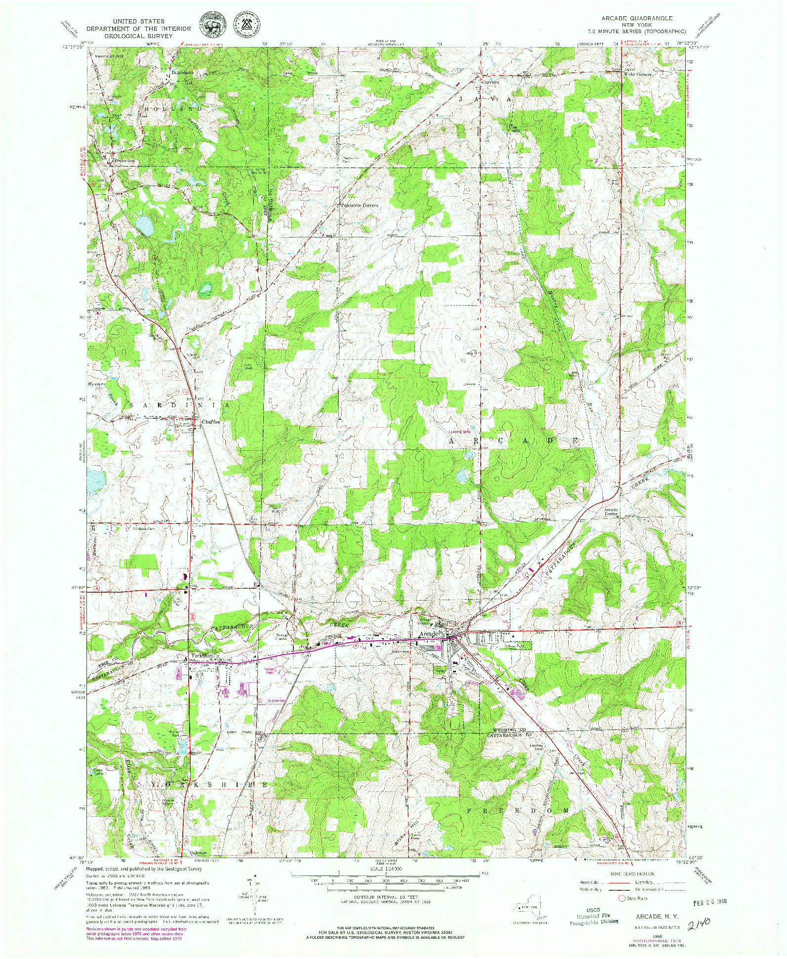 USGS 1:24000-SCALE QUADRANGLE FOR ARCADE, NY 1966