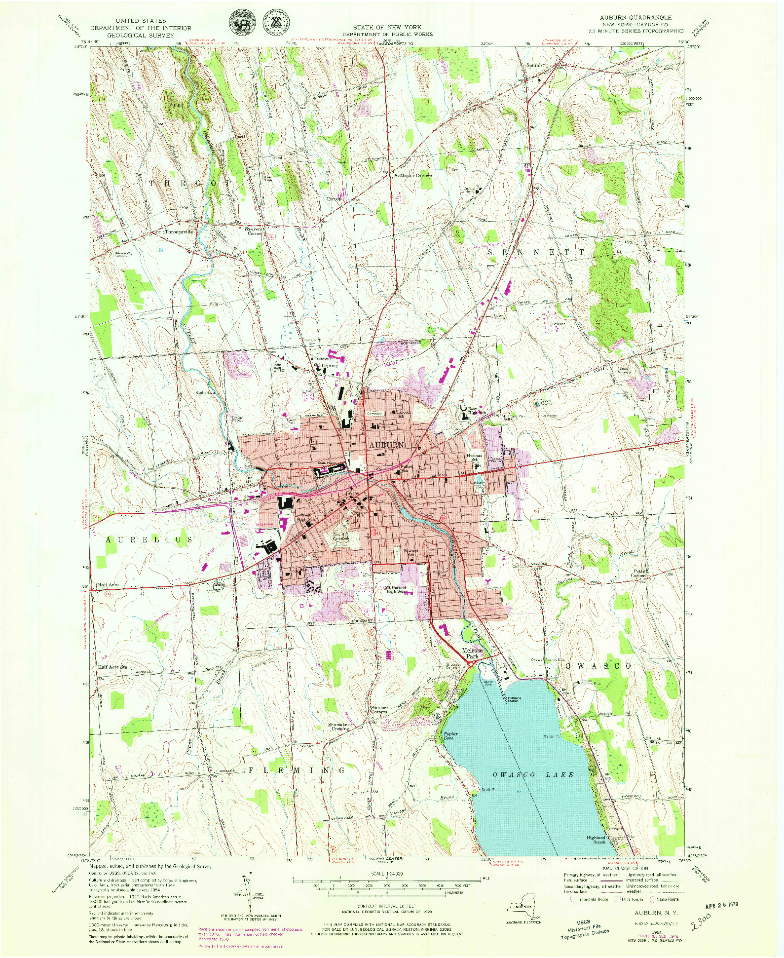 USGS 1:24000-SCALE QUADRANGLE FOR AUBURN, NY 1954