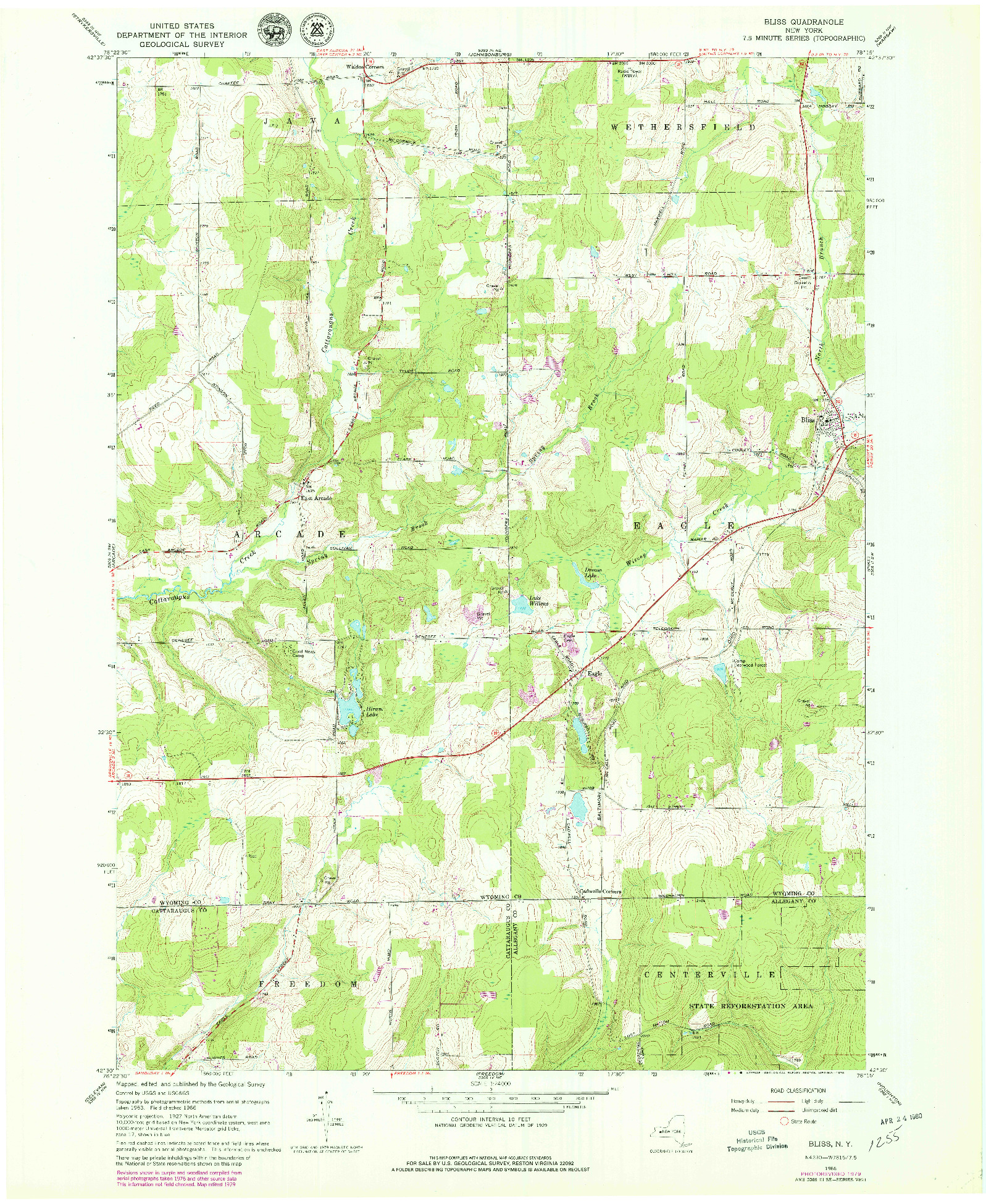 USGS 1:24000-SCALE QUADRANGLE FOR BLISS, NY 1966