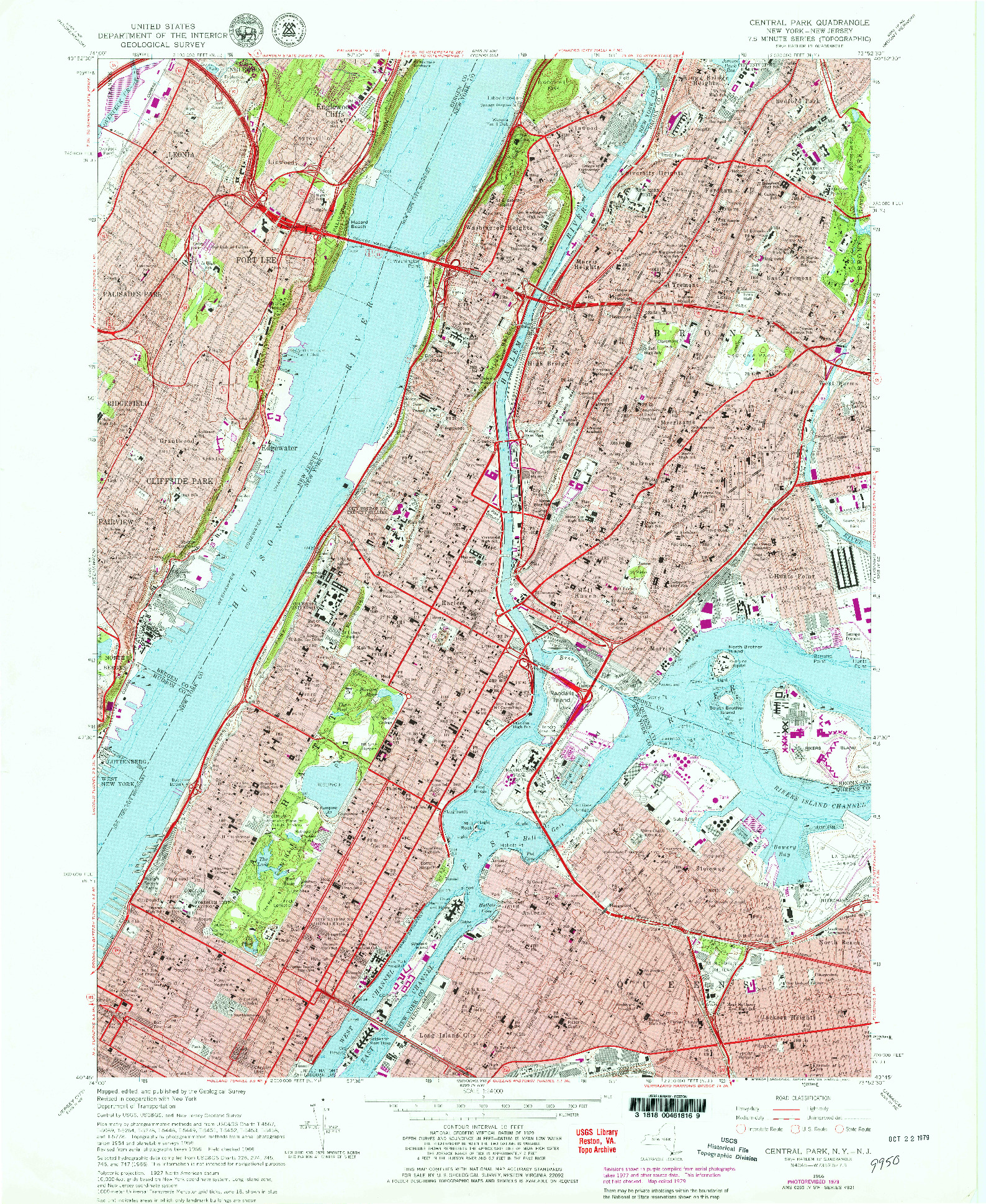 USGS 1:24000-SCALE QUADRANGLE FOR CENTRAL PARK, NY 1966