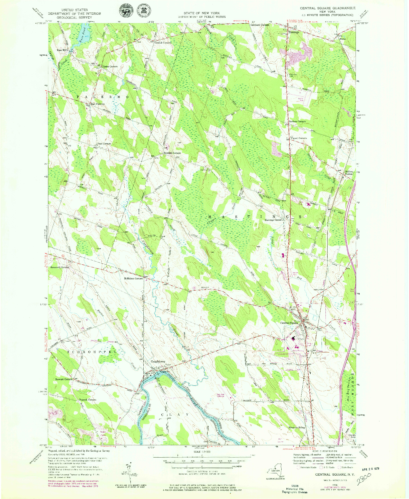 USGS 1:24000-SCALE QUADRANGLE FOR CENTRAL SQUARE, NY 1956